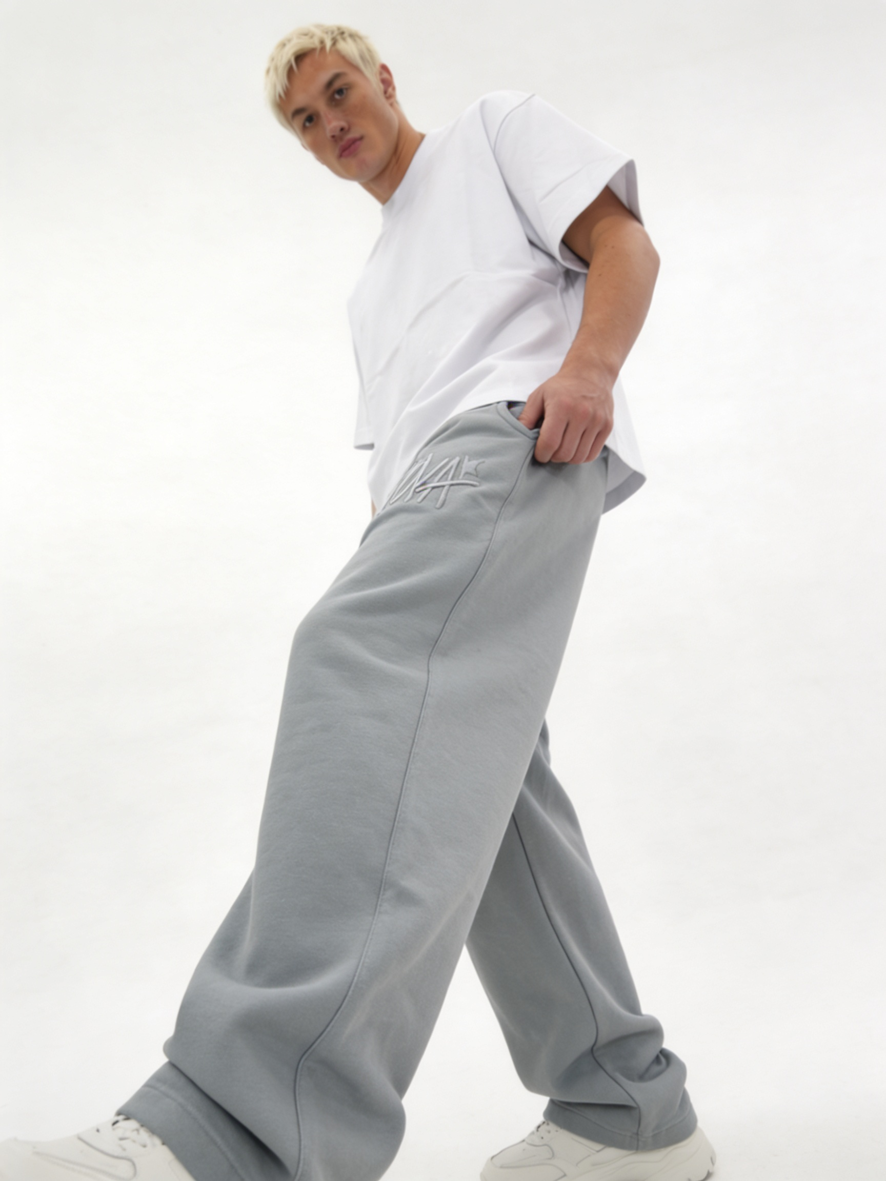 Logo Graphic Sweatpants Cotton Blend Baggy Fit - kyova