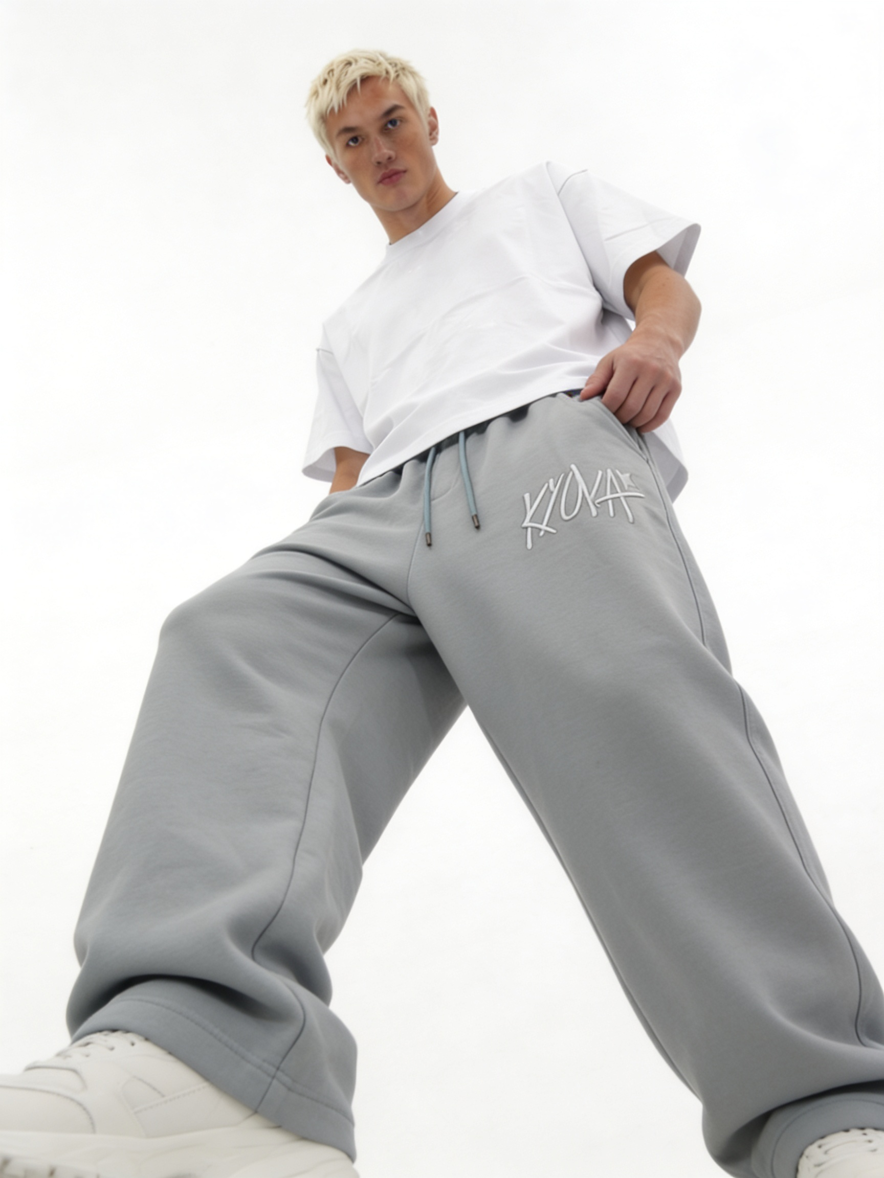 Logo Graphic Sweatpants Cotton Blend Baggy Fit - kyova