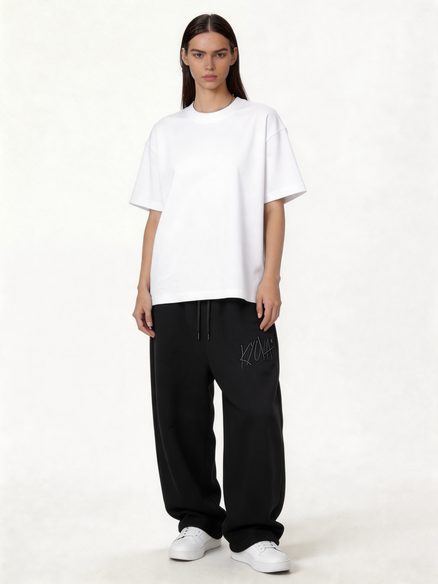 Logo Graphic Sweatpants Cotton Blend Baggy Fit - kyova