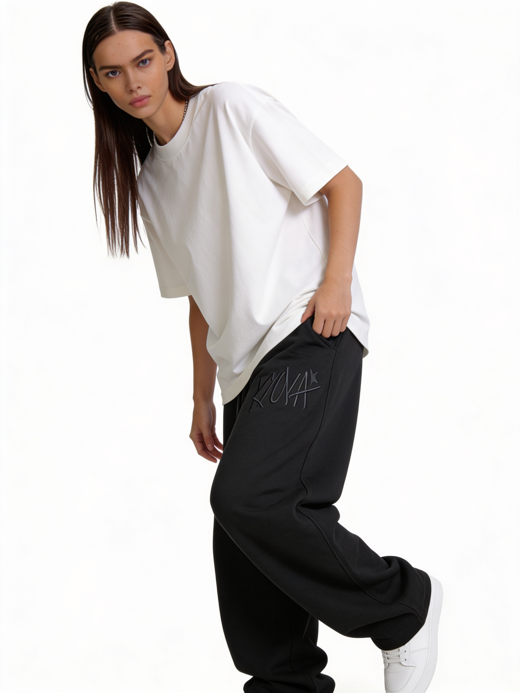 Logo Graphic Sweatpants Cotton Blend Baggy Fit - kyova