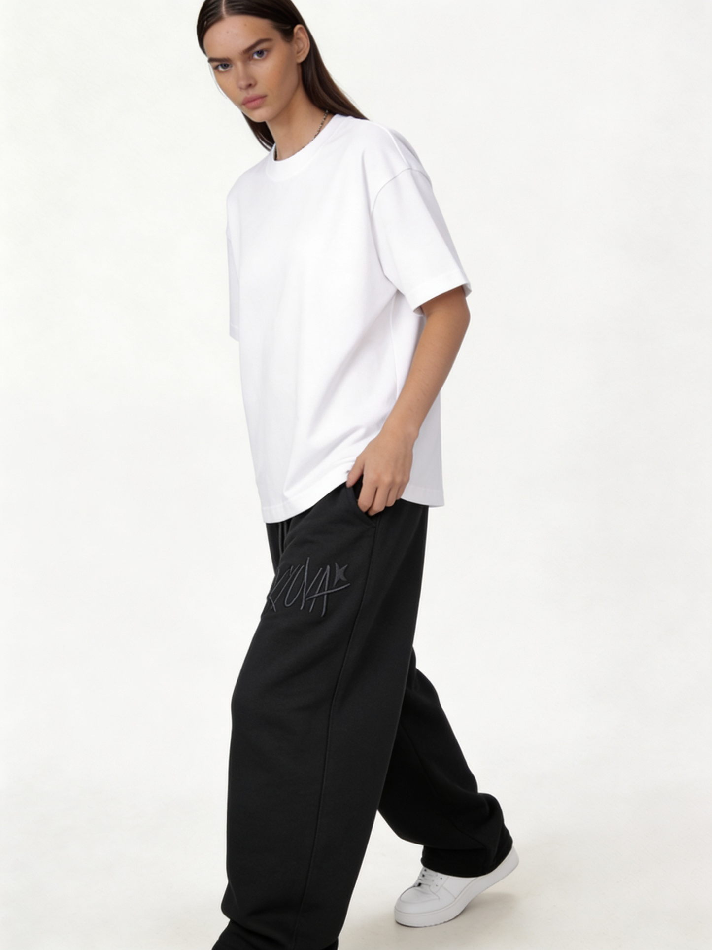 Logo Graphic Sweatpants Cotton Blend Baggy Fit - kyova