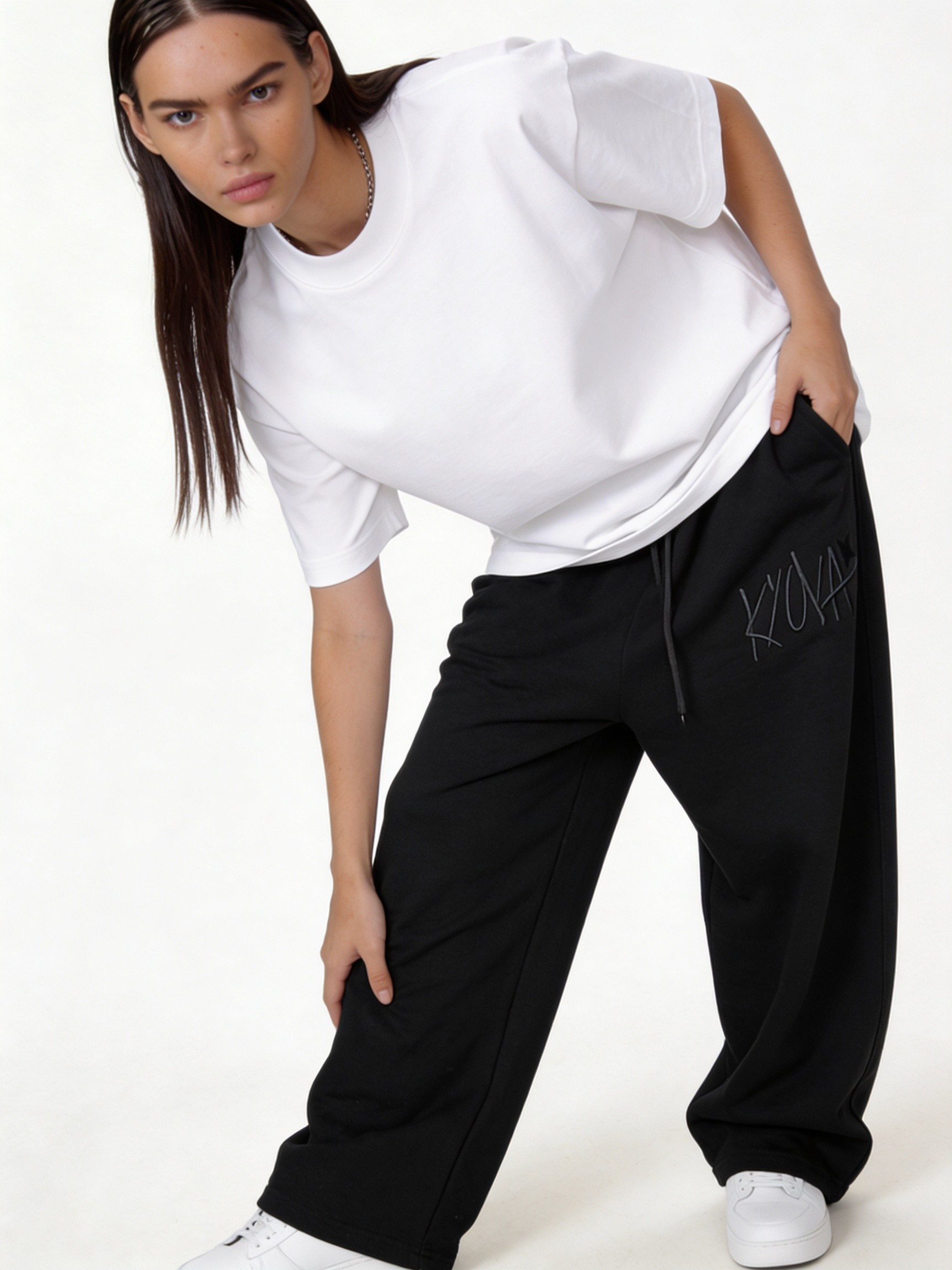 Logo Graphic Sweatpants Cotton Blend Baggy Fit - kyova