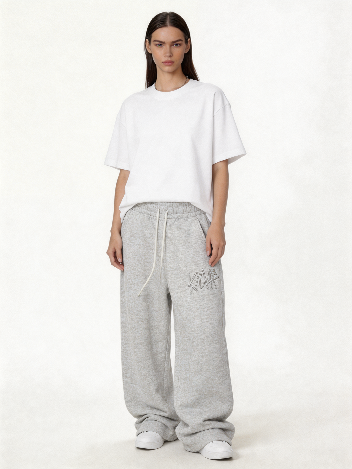 Logo Graphic Sweatpants Cotton Blend Baggy Fit - kyova