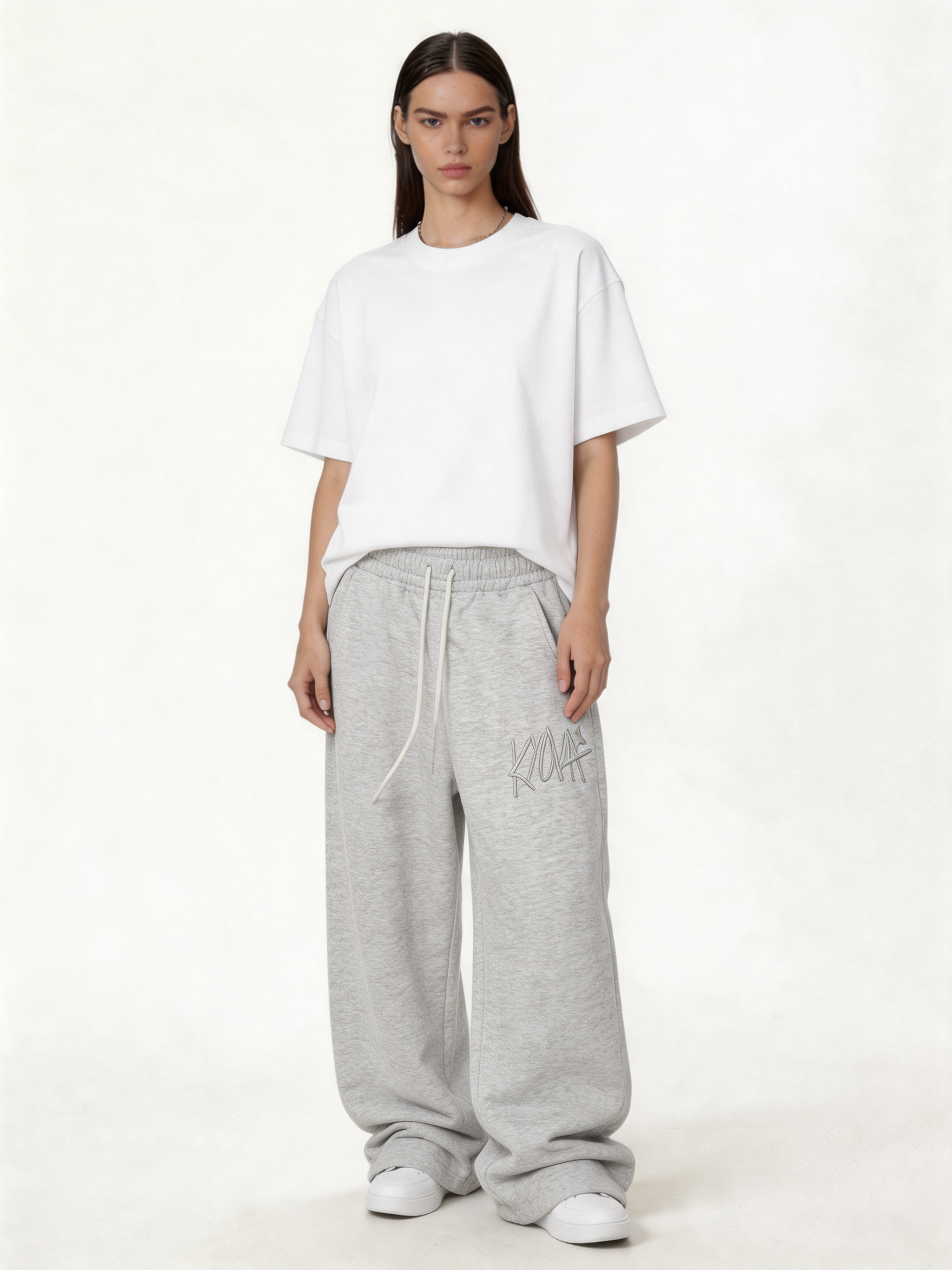 Logo Graphic Sweatpants Cotton Blend Baggy Fit - kyova