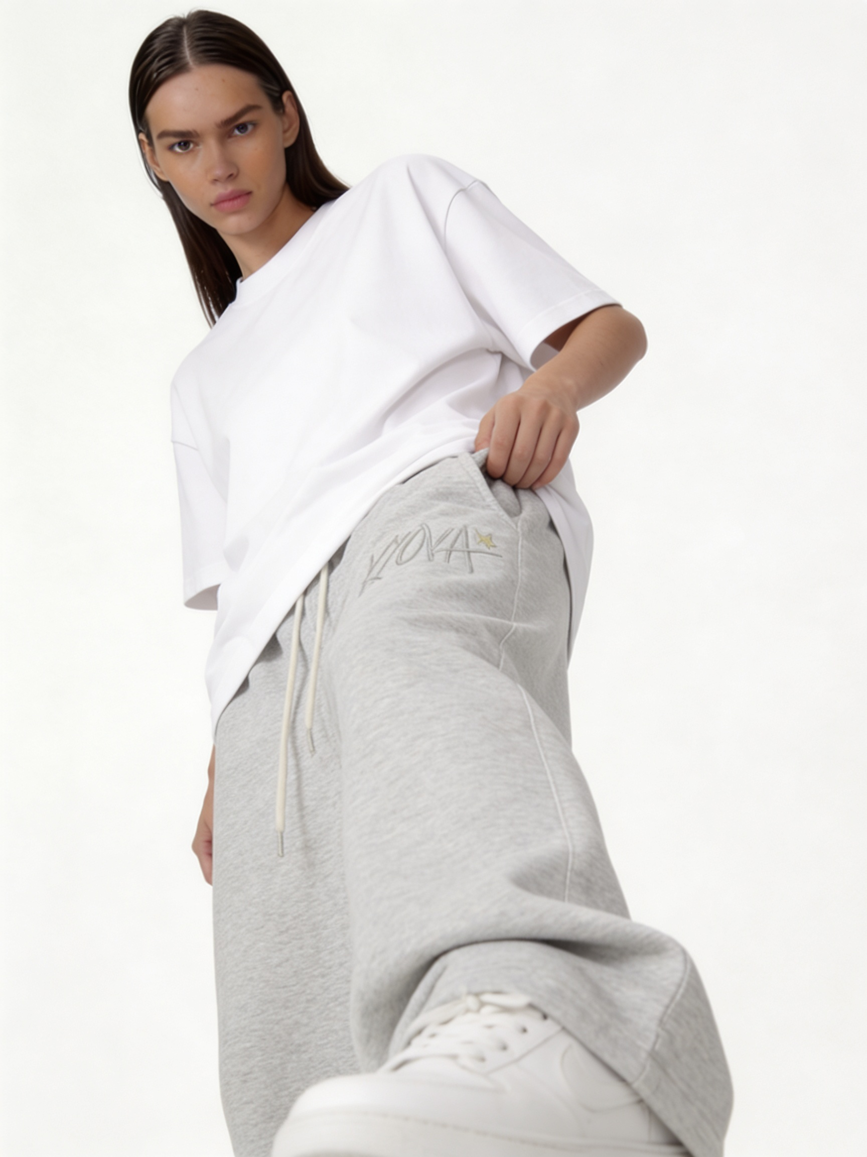 Logo Graphic Sweatpants Cotton Blend Baggy Fit - kyova