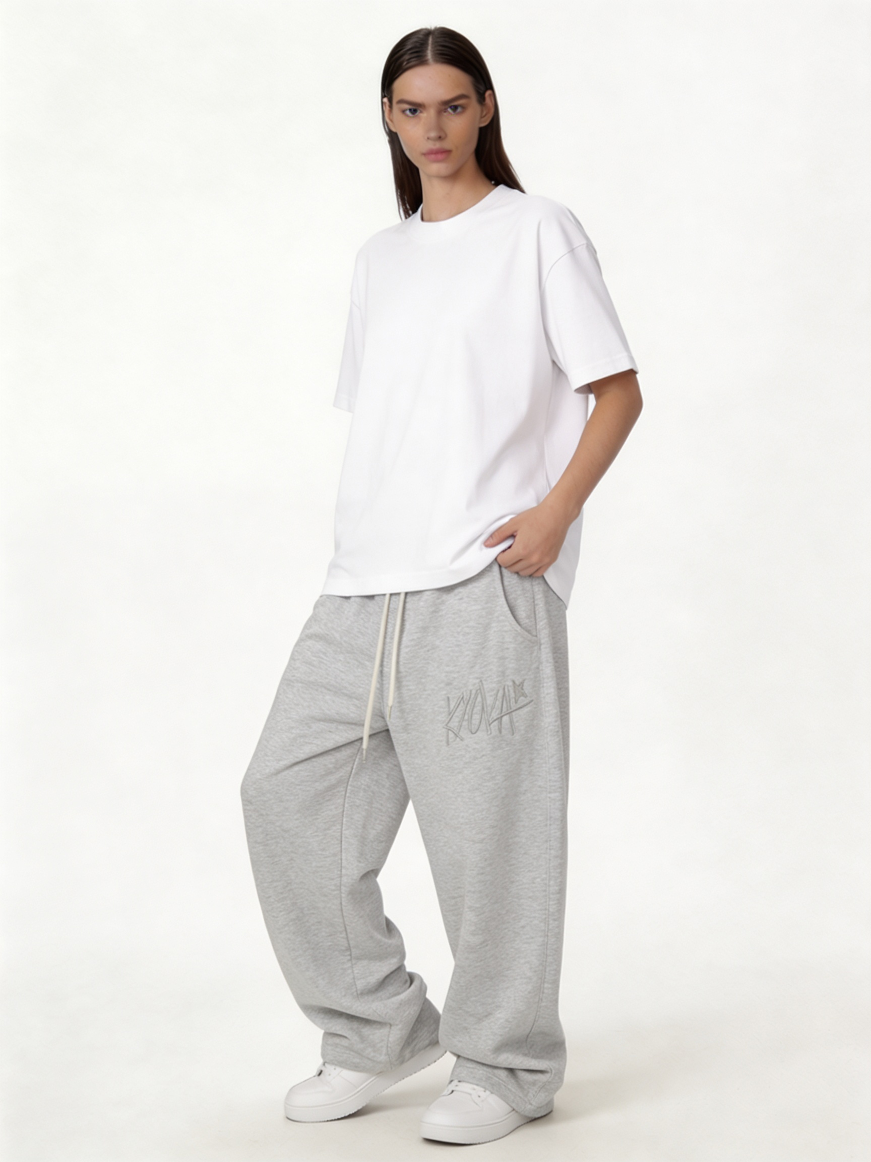 Logo Graphic Sweatpants Cotton Blend Baggy Fit - kyova