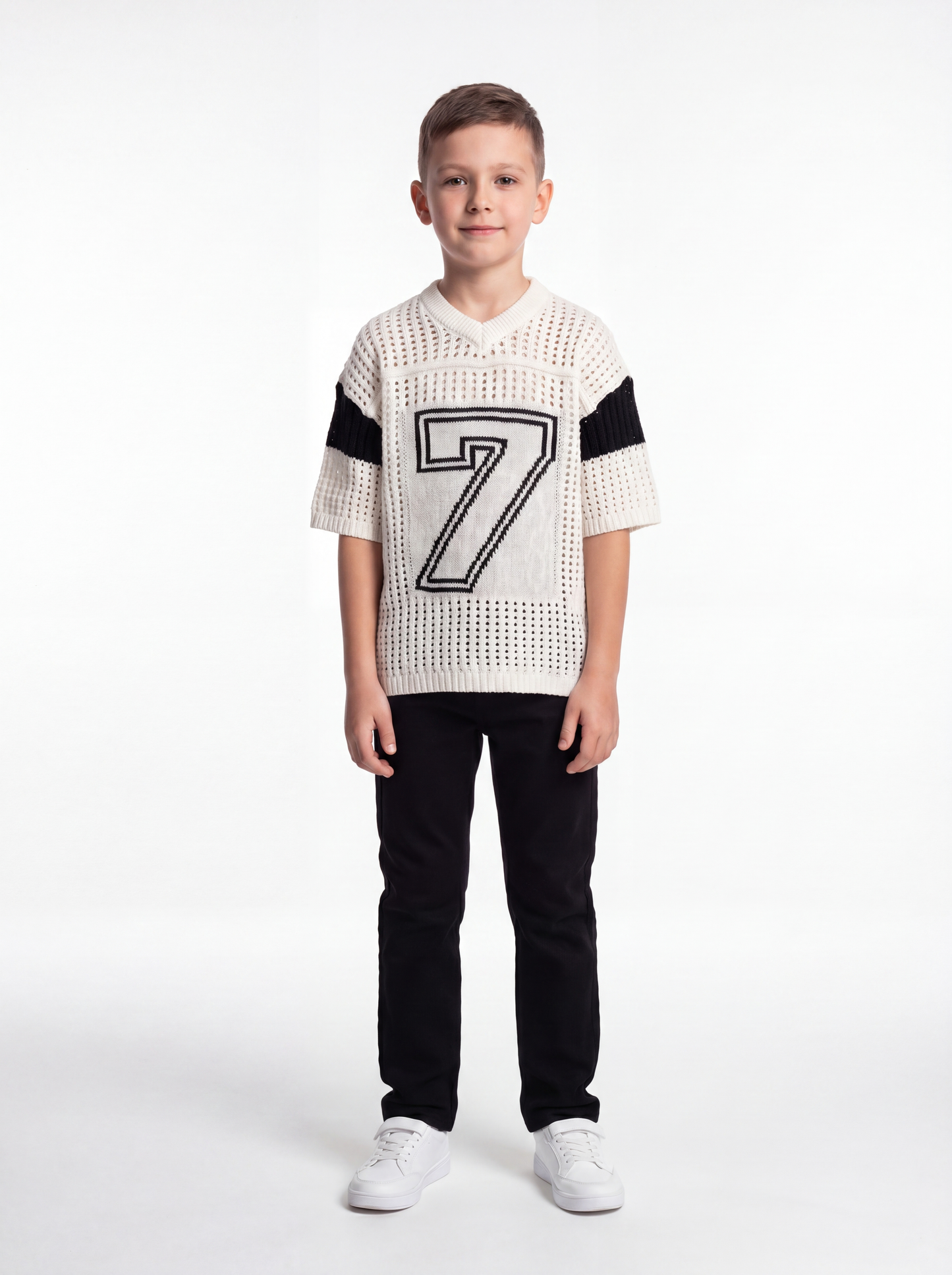 Graphic Knit Tee Crochet Knit Regular Fit - seven kids