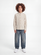 Buttoned Mandarin Collar Shirt Linen Regular Fit - seven kids