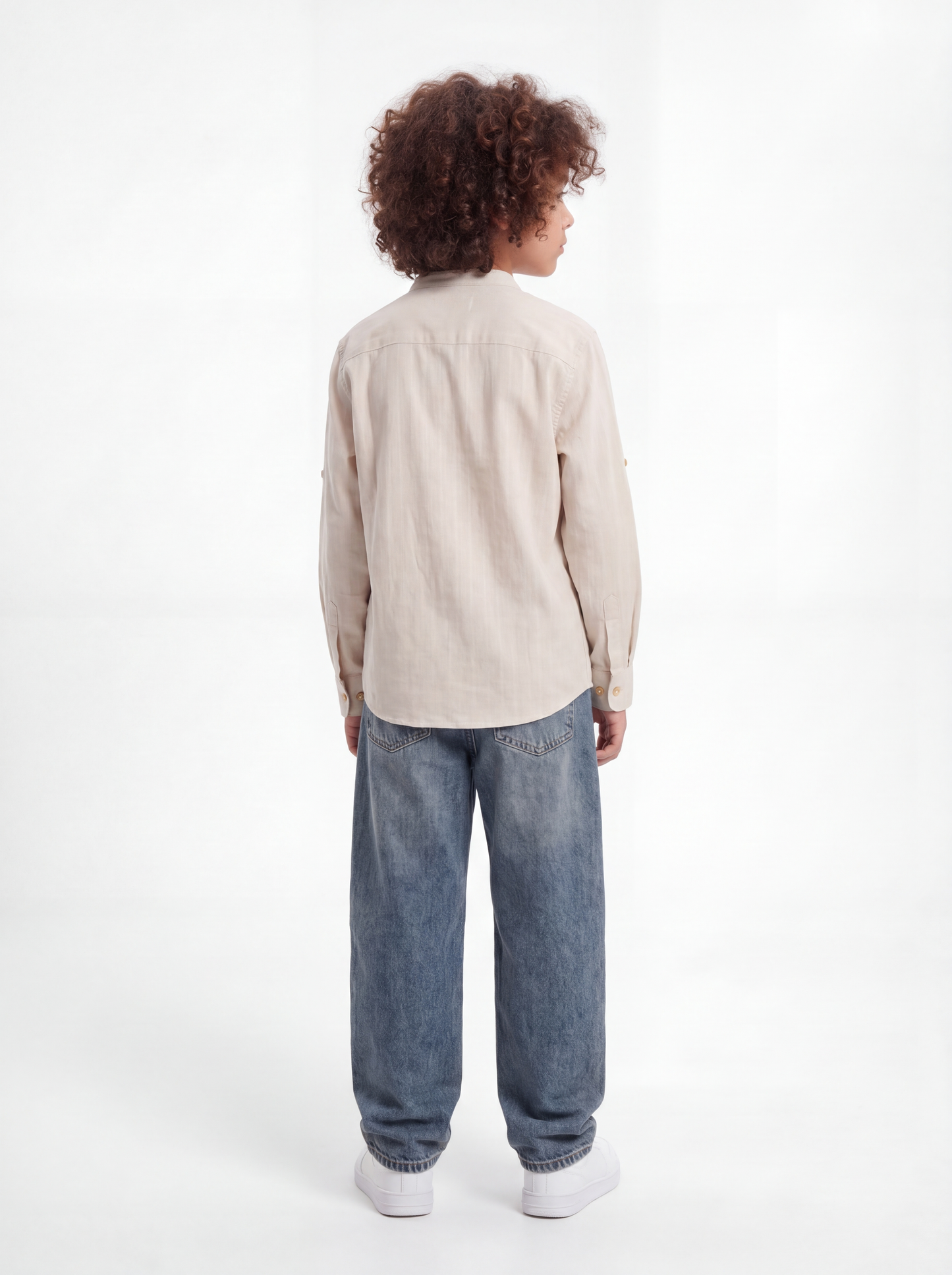 Buttoned Mandarin Collar Shirt Linen Regular Fit - seven kids