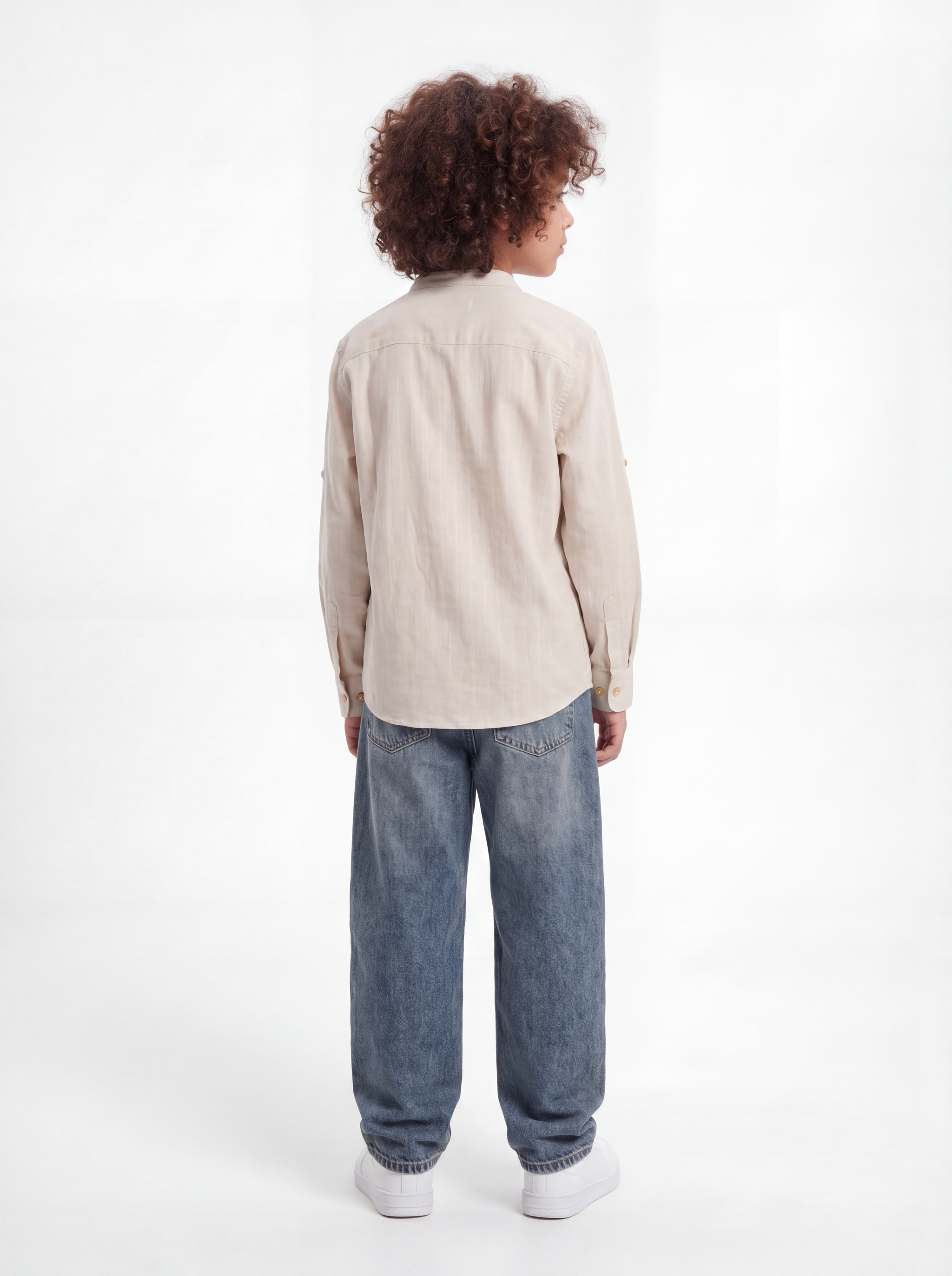 Buttoned Mandarin Collar Shirt Linen Regular Fit - seven kids
