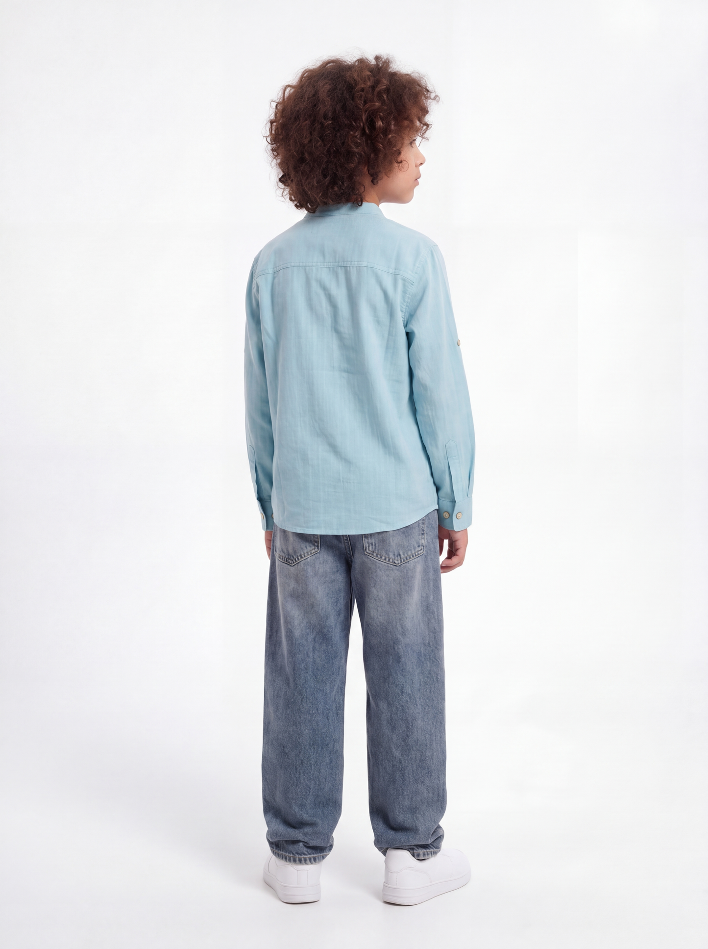 Buttoned Mandarin Collar Shirt Linen Regular Fit - seven kids