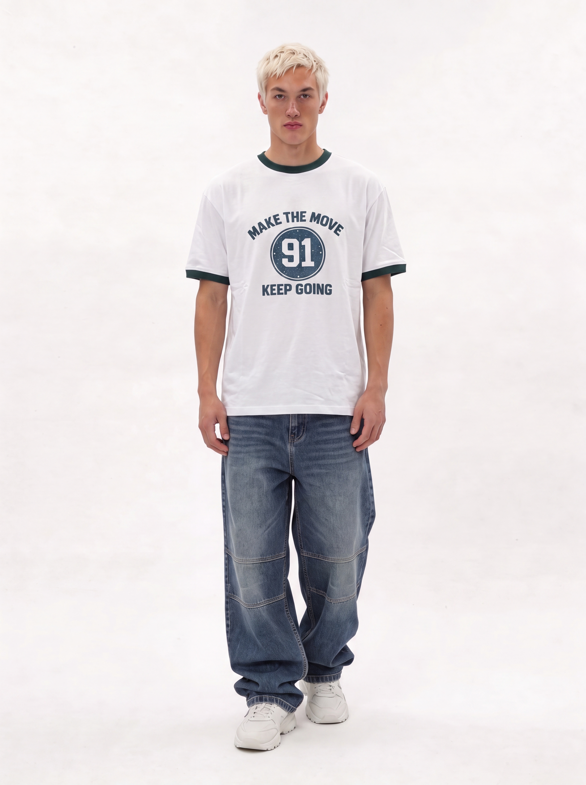 Ribbed Collar Graphic T-Shirt Regular Fit - JE-X