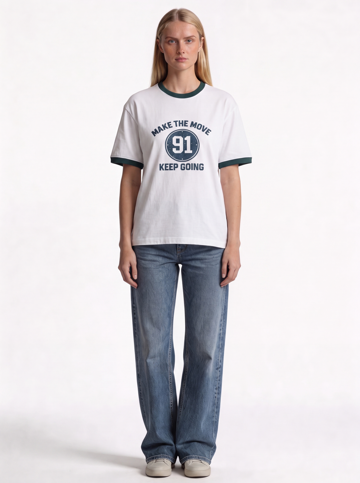Ribbed Collar Graphic T-Shirt Regular Fit - JE-X