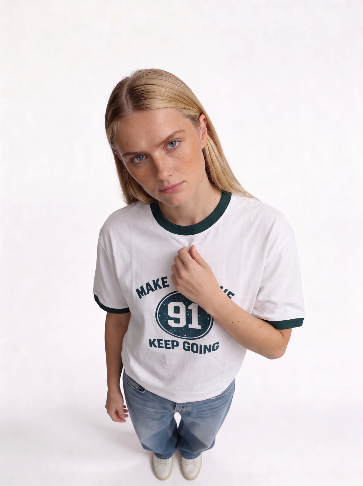 Ribbed Collar Graphic T-Shirt Regular Fit - JE-X