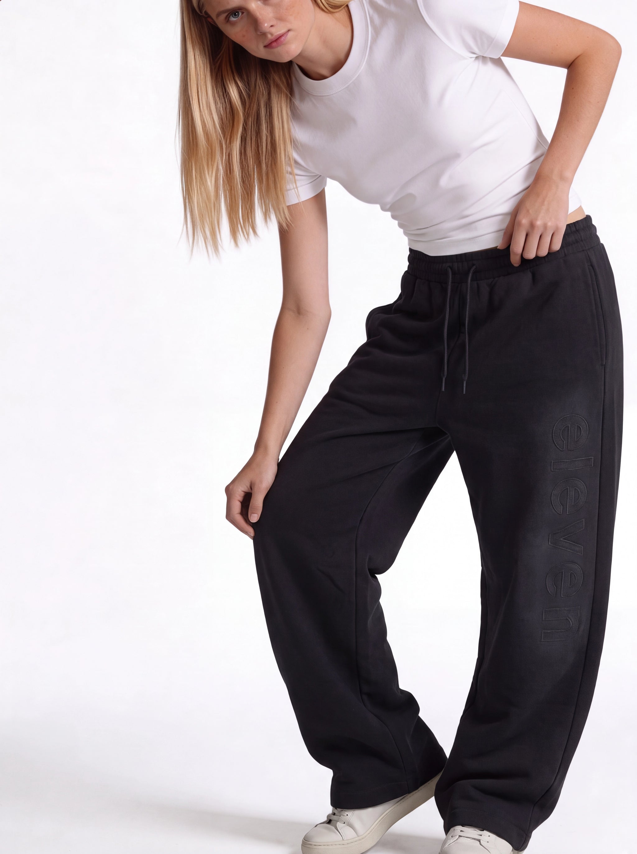 Logo Graphic Pants Cotton Wide Leg - Eleven