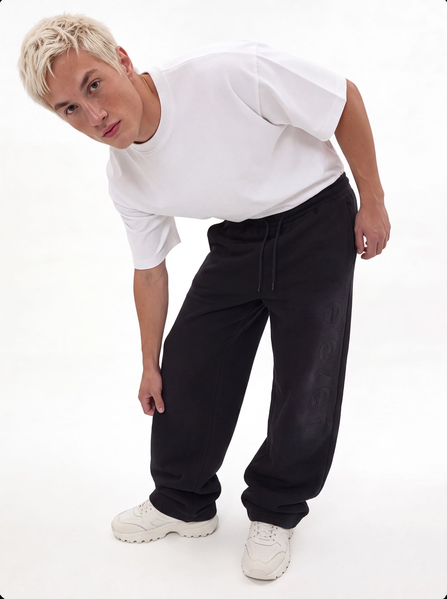Logo Graphic Pants Cotton Wide Leg - Eleven
