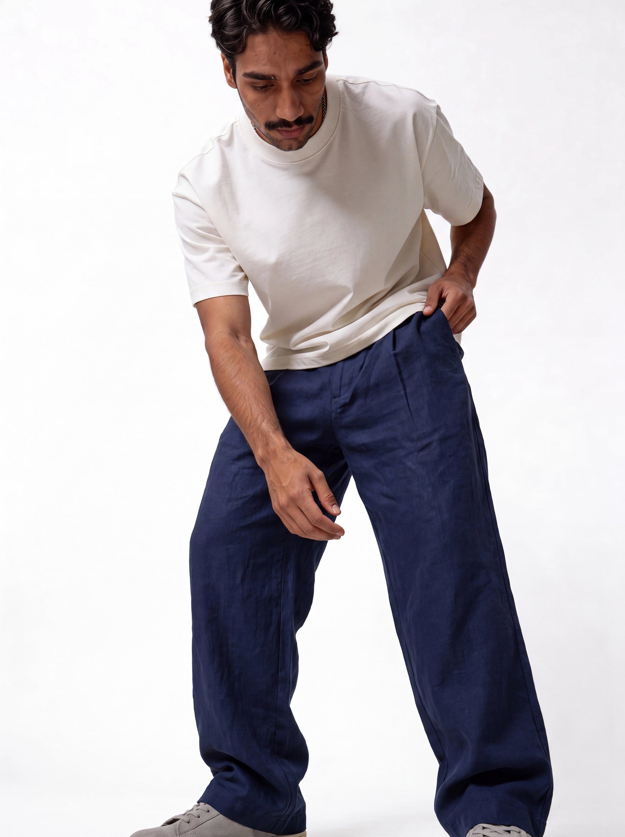 Pleated Trousers Linen Blend Regular Fit - seven