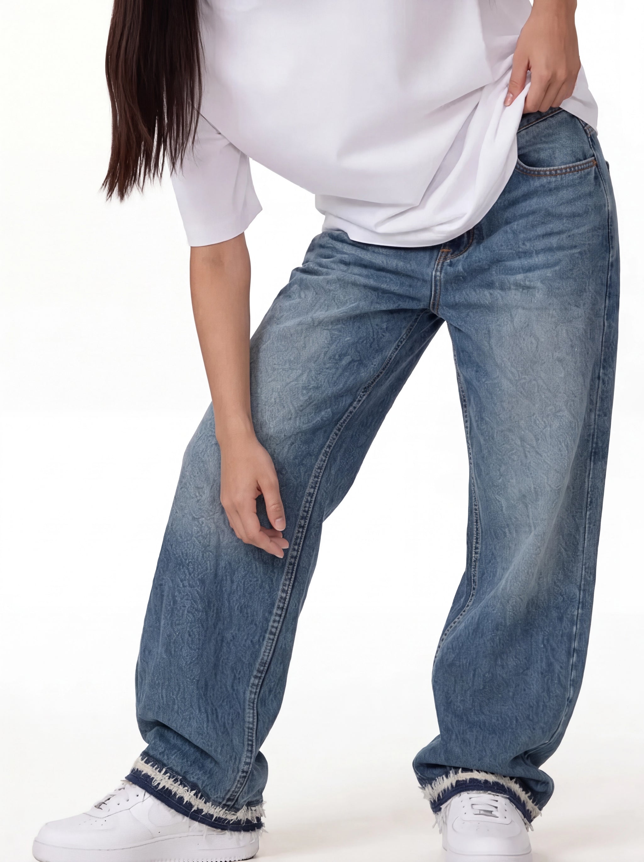 Raw Edge Jeans Denim Straight Leg Fit - seven