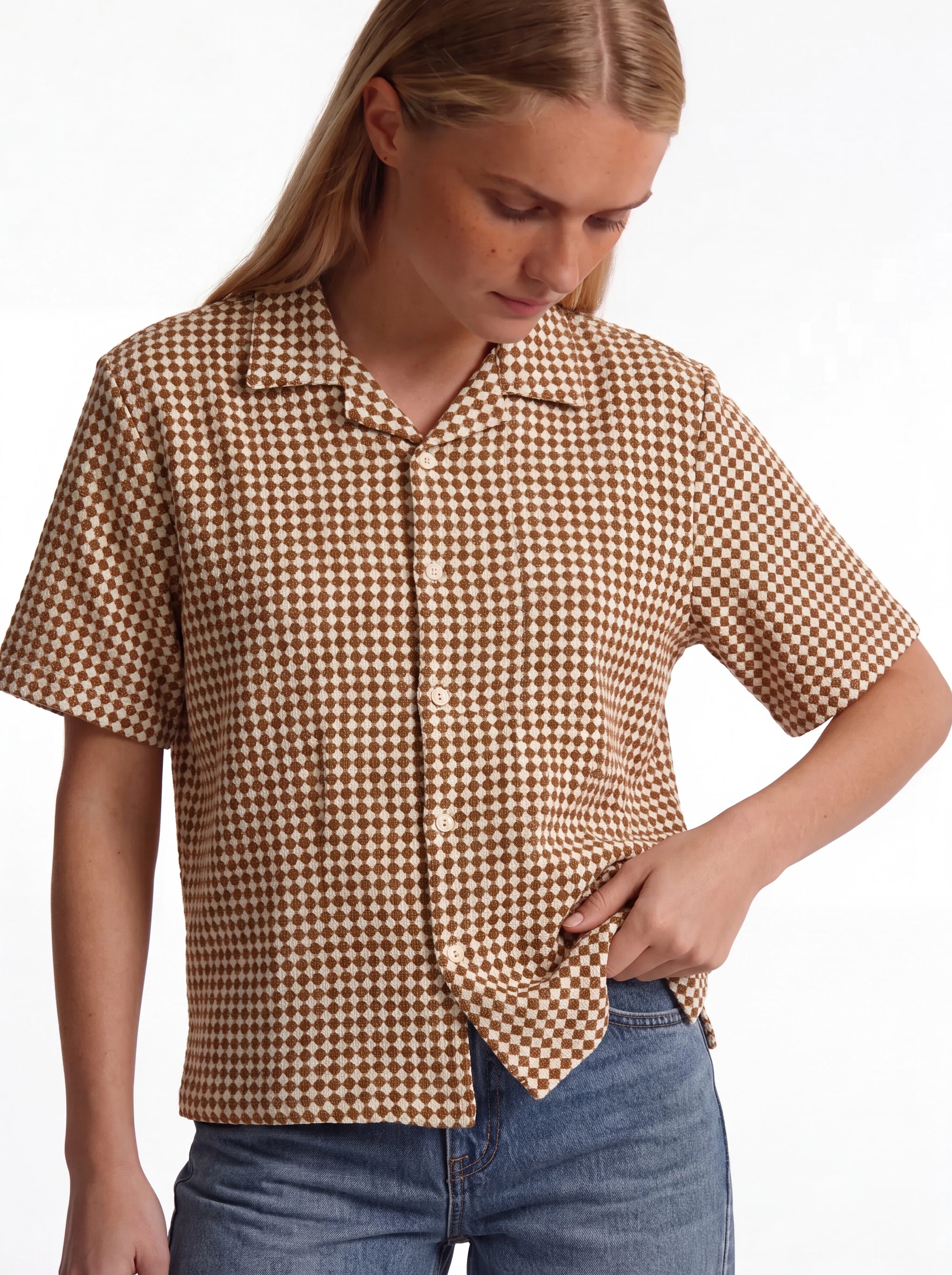 Boxy Checkerboard Jacquard Bowling Shirt - 1932