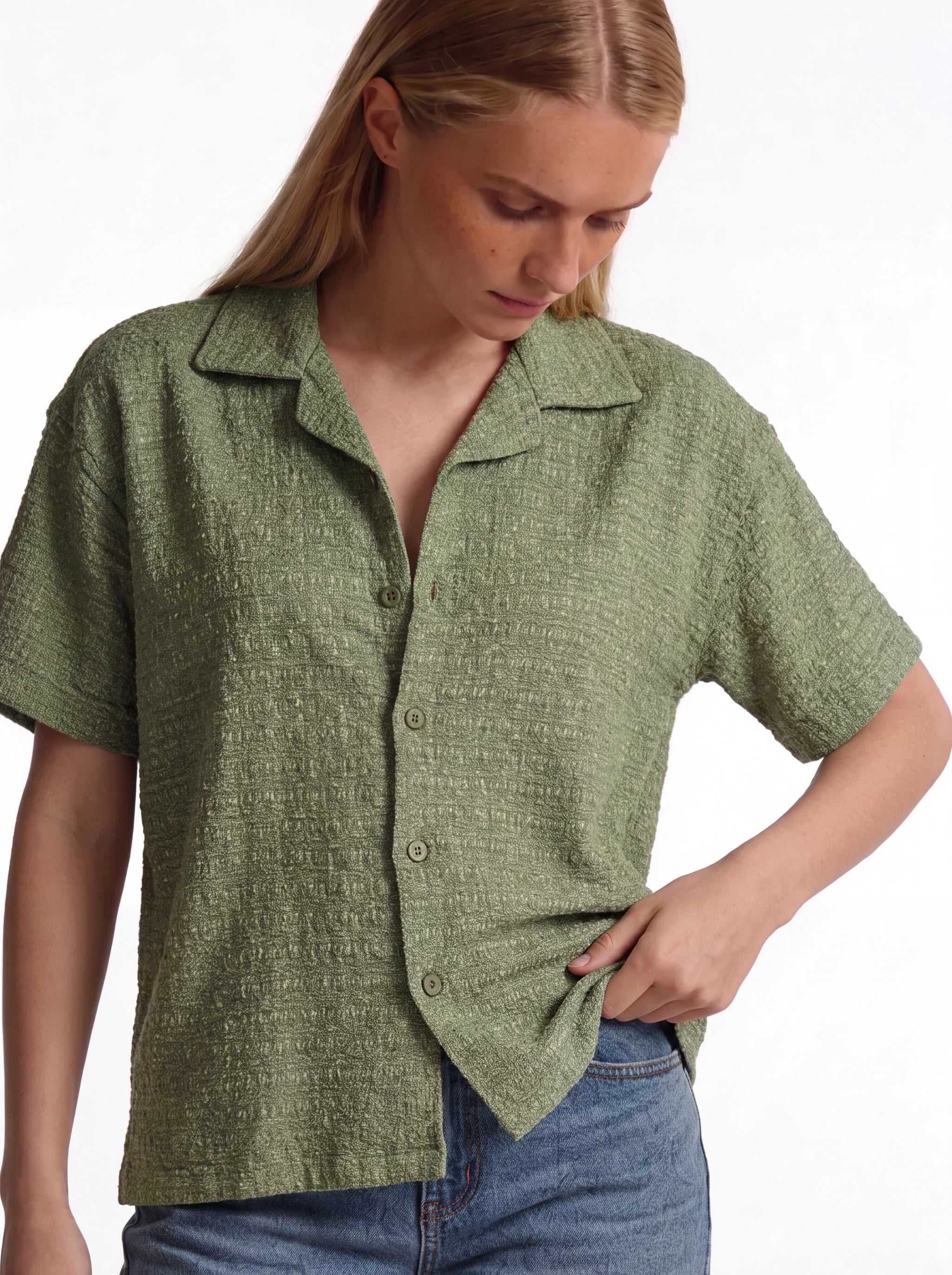 Boxy Textured Seersucker Bowling Shirt - 1932