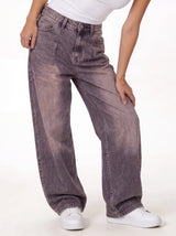 Relaxed Wide-Leg Washed Cotton Denim - jex