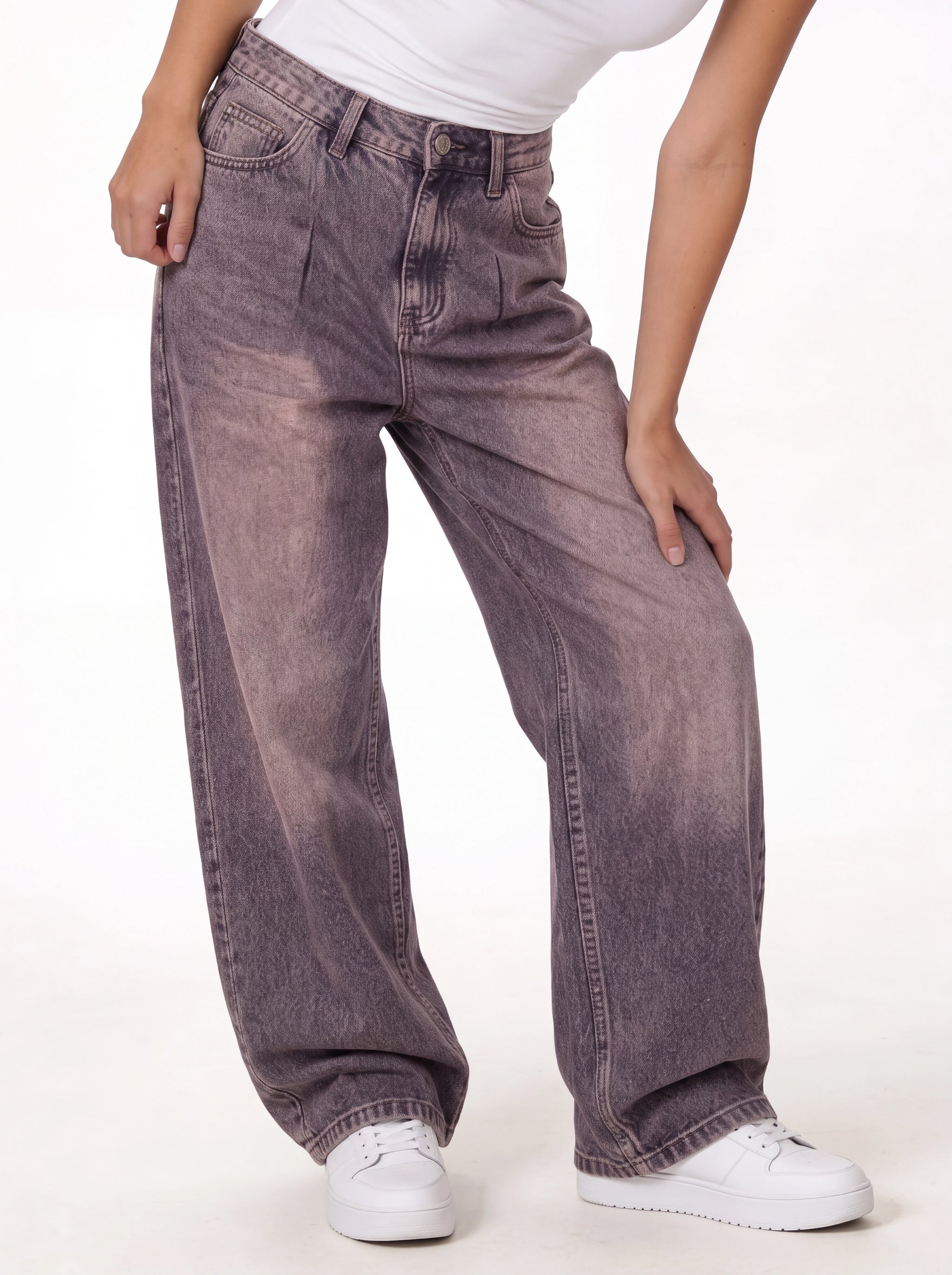 Relaxed Wide-Leg Washed Cotton Denim - jex