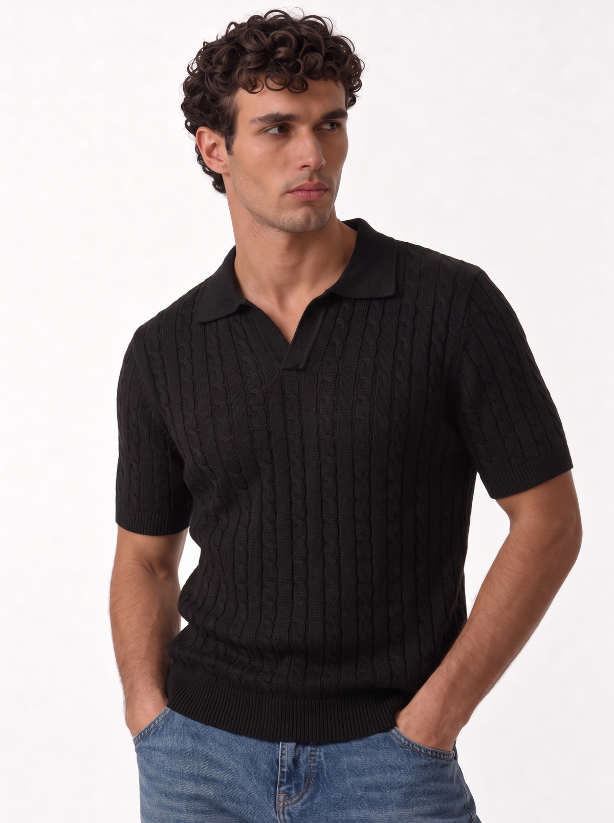 Cable Knit Polo Shirt Knit Regular Fit - FND - VEN0014