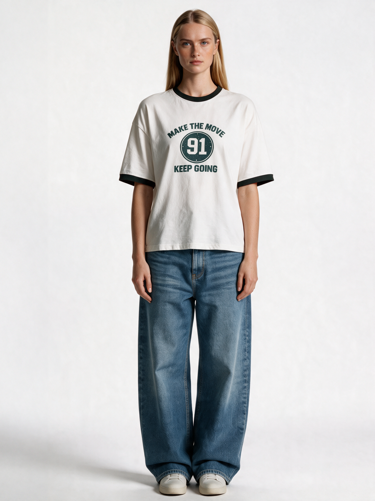 Ribbed Collar Graphic T-Shirt Regular Fit - JE-X