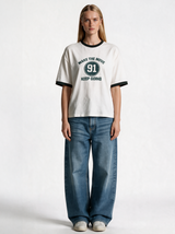 Ribbed Collar Graphic T-Shirt Regular Fit - JE-X