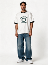 Ribbed Collar Graphic T-Shirt Regular Fit - JE-X