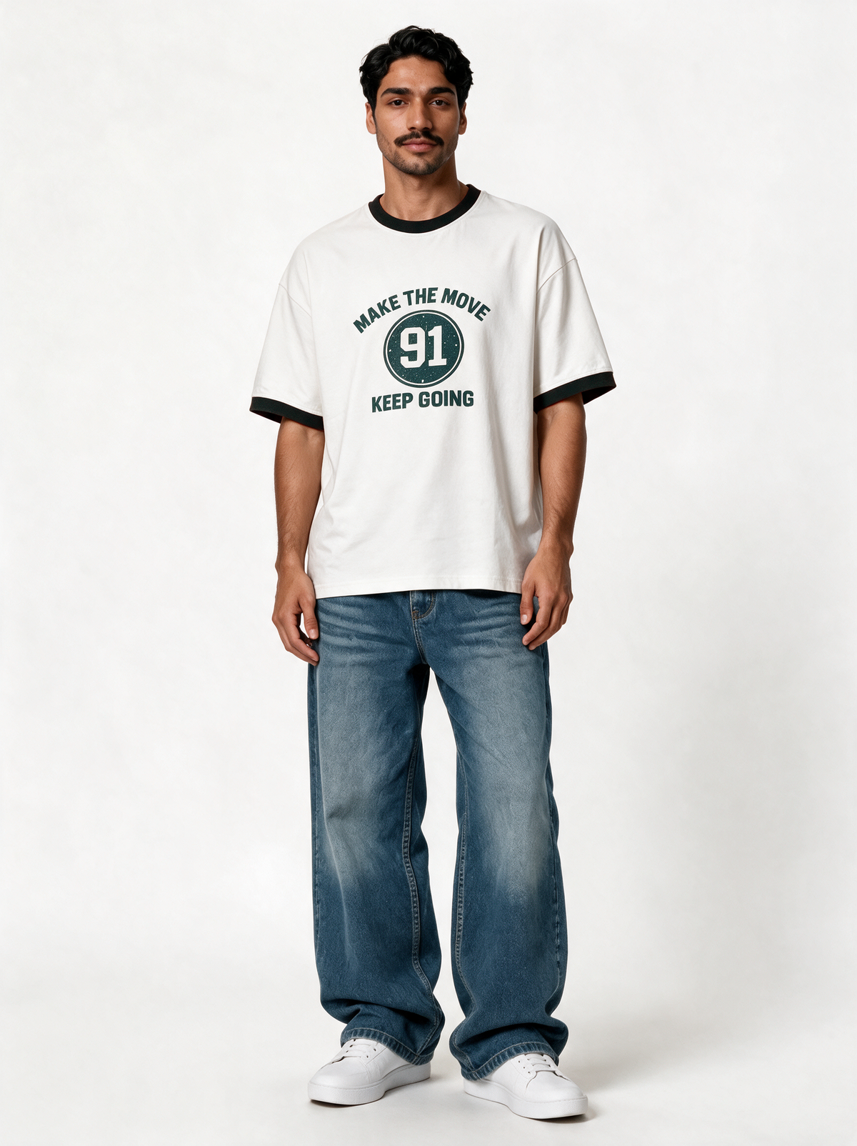 Ribbed Collar Graphic T-Shirt Regular Fit - JE-X