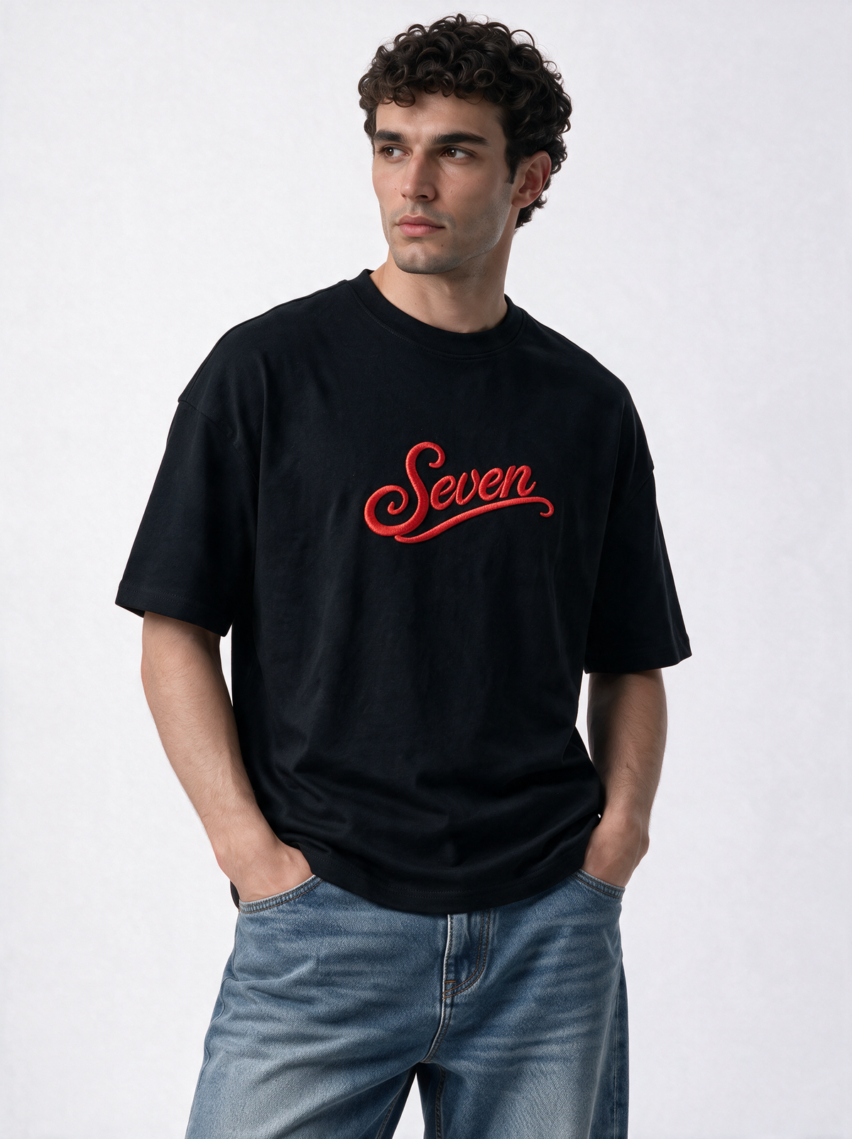 Embroidered Script T-Shirt Knit Relaxed Fit - Seven