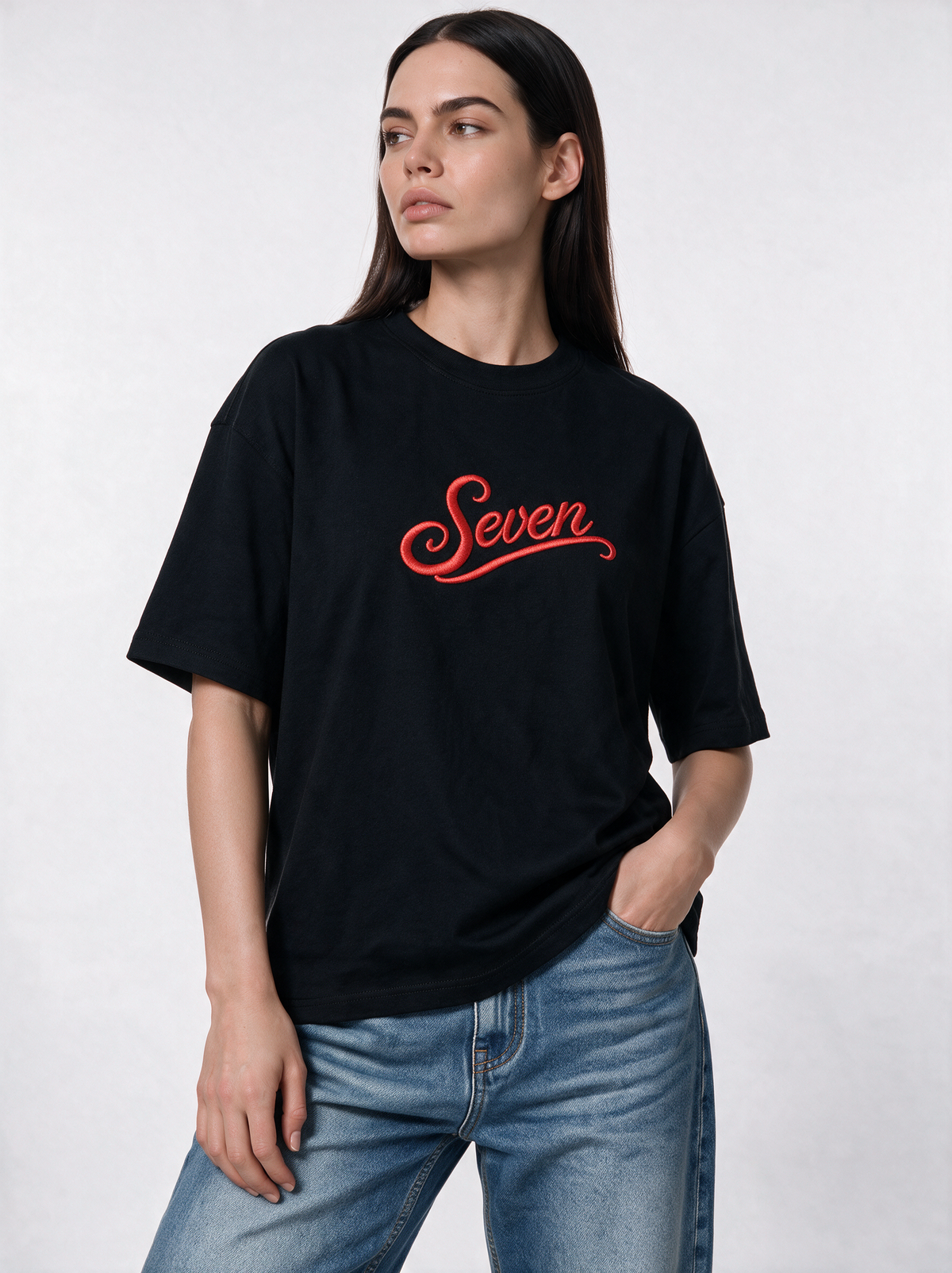 Embroidered Script T-Shirt Knit Relaxed Fit - Seven