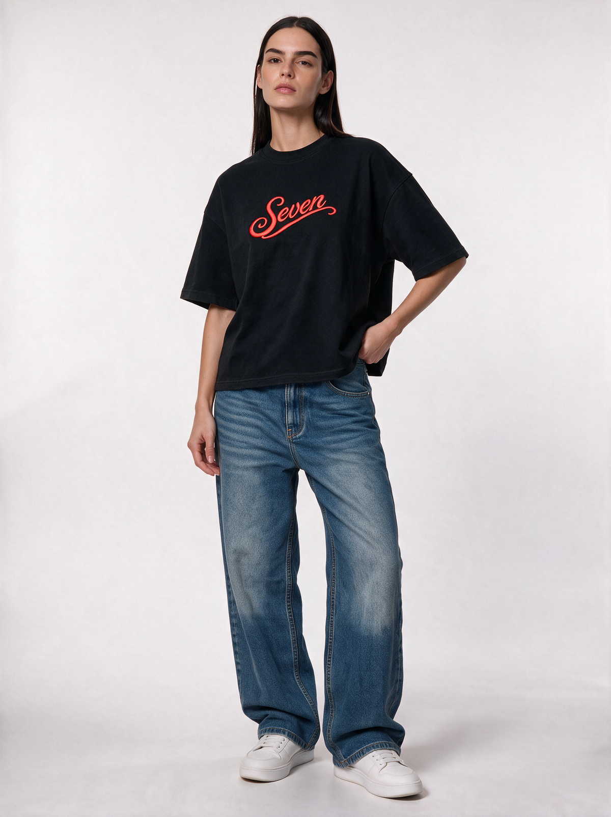 Embroidered Script T-Shirt Knit Relaxed Fit - Seven