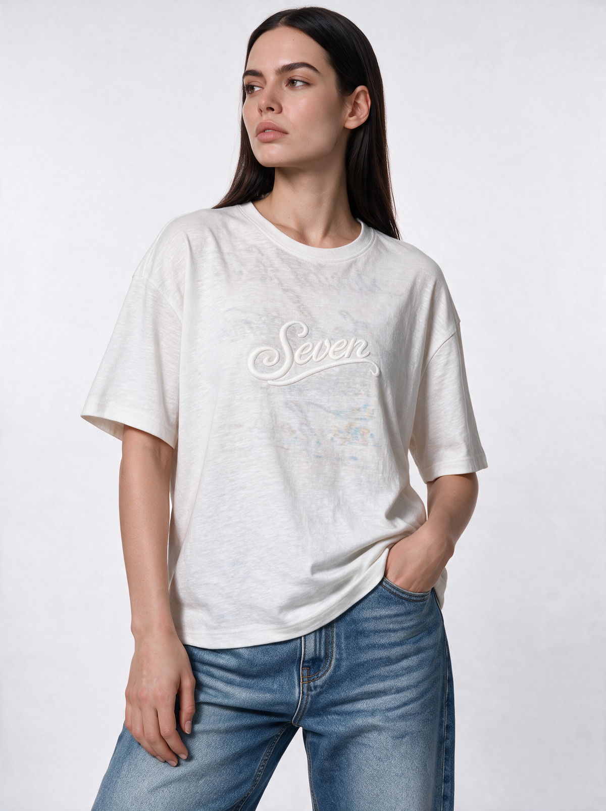 Embroidered Script T-Shirt Knit Relaxed Fit - Seven