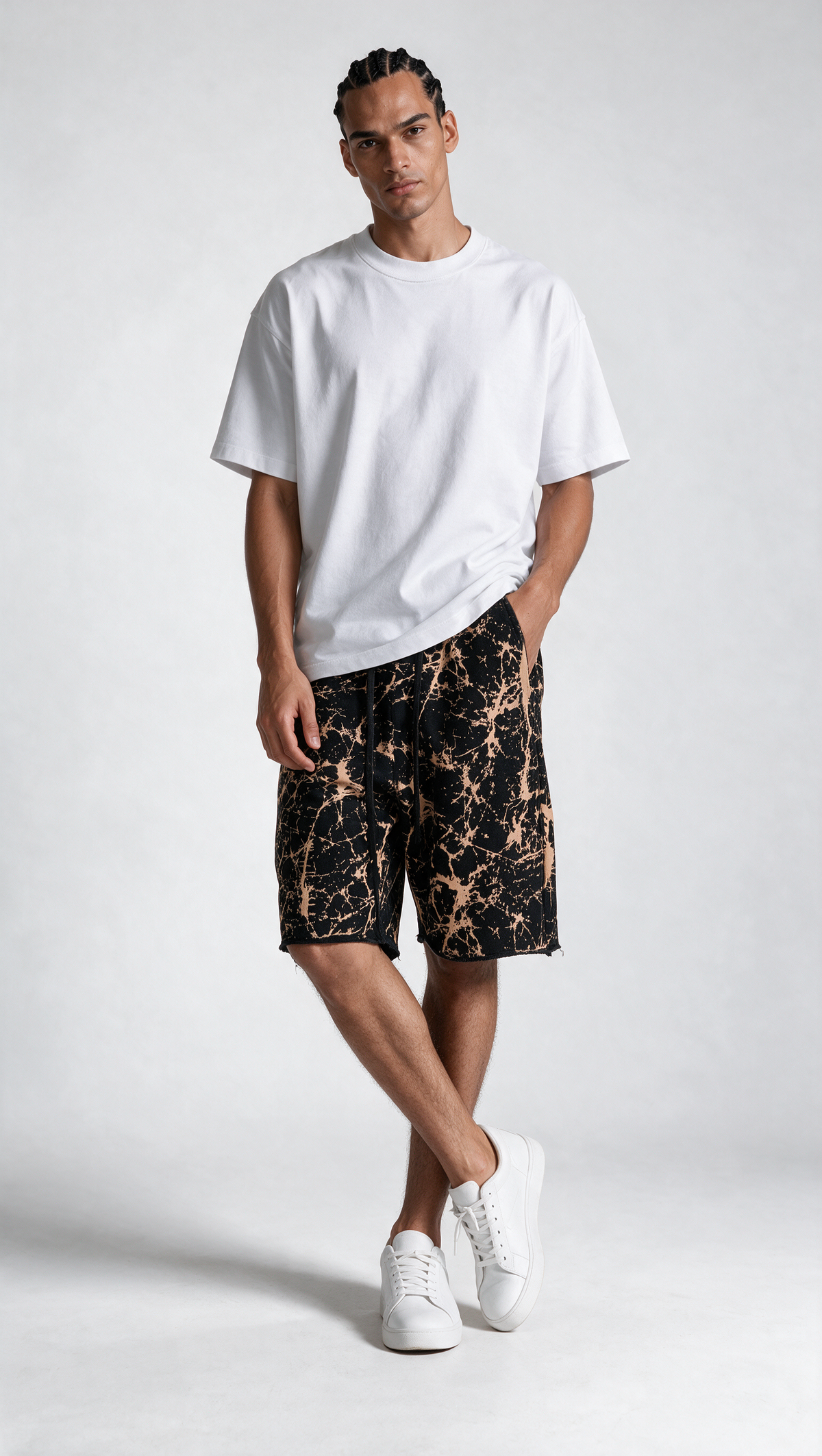 Graphic Printed Fleece Shorts Relaxed Fit - Genz Saudi
