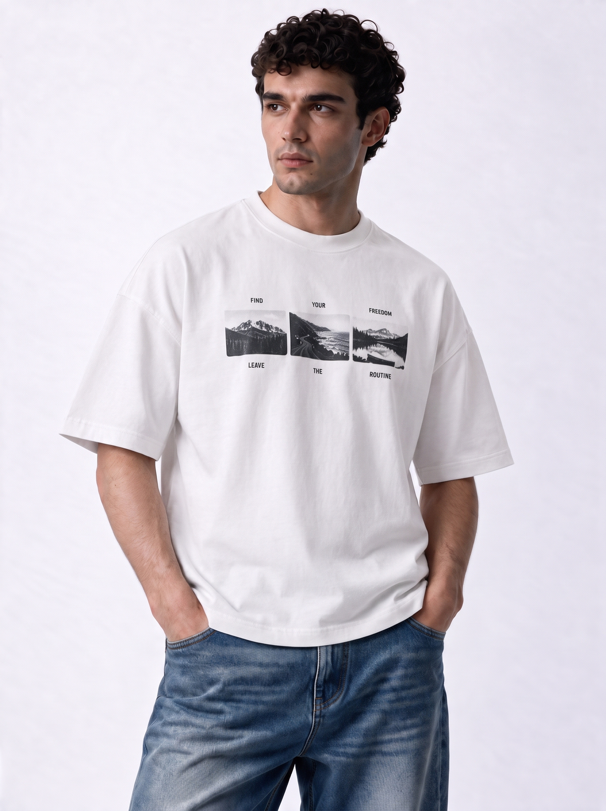 Mountain Graphic T-Shirt Blend Relaxed Fit - Genz Saudi
