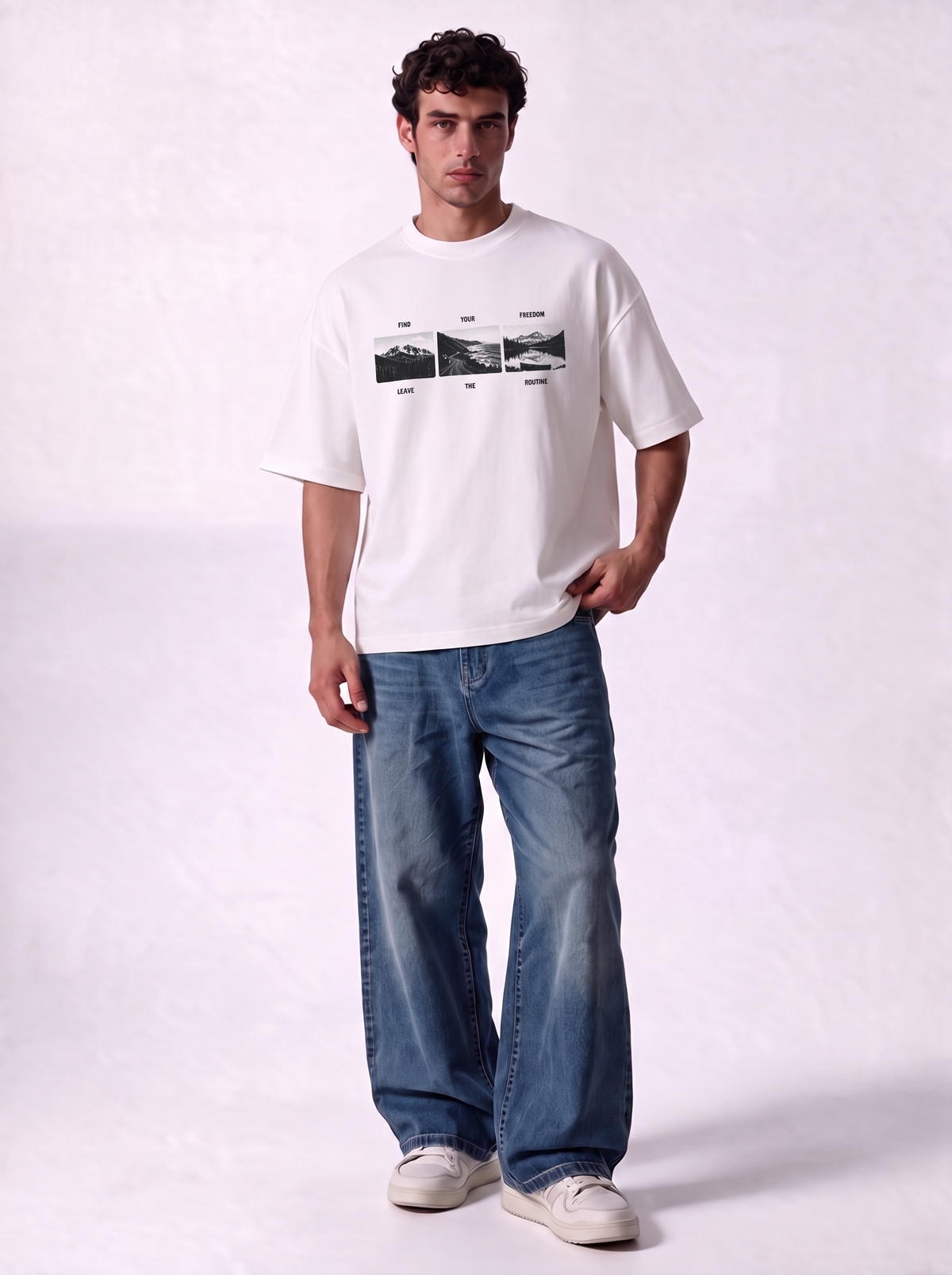 Mountain Graphic T-Shirt Blend Relaxed Fit - Genz Saudi