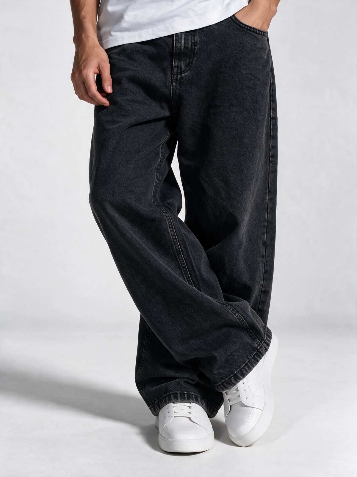 Washed Jeans Denim Wide Leg - Genz Saudi