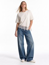 Lace-Trim T-Shirt Knit Boxy Fit - Eighties