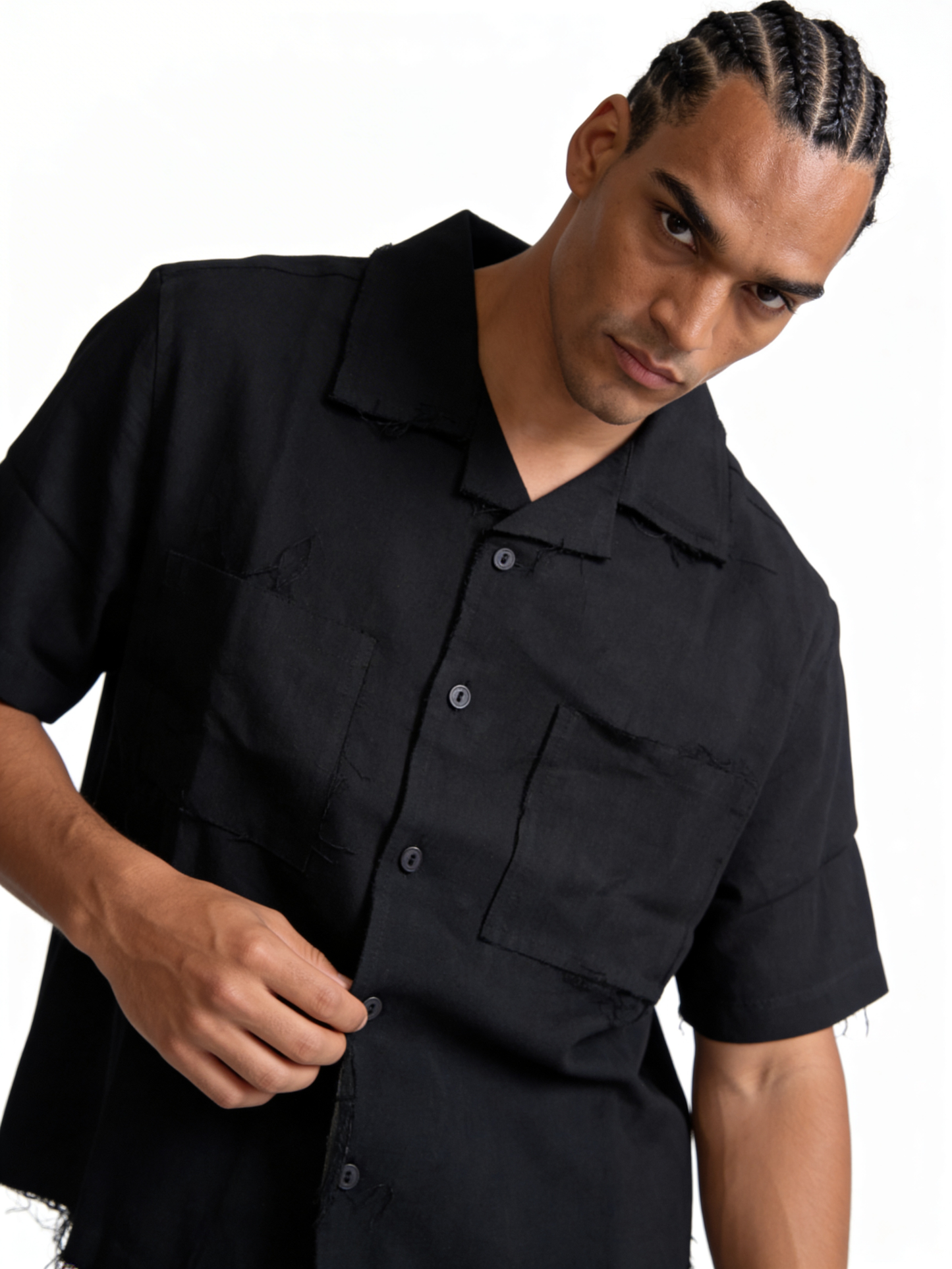 Boxy Raw-Hem Linen-Blend Short Sleeve Shirt - jeddah