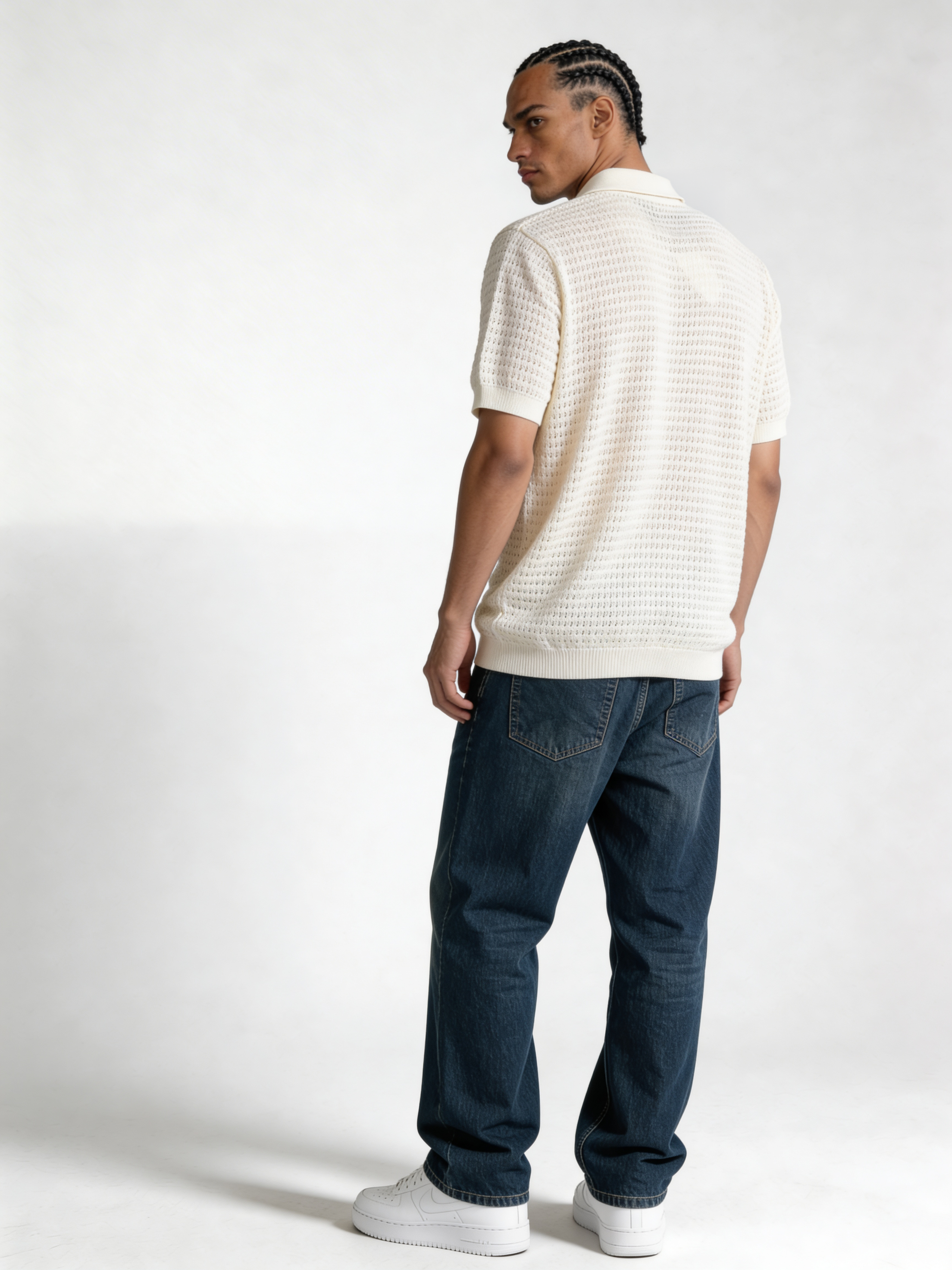 Boxy Crochet Knit Mesh Polo - void