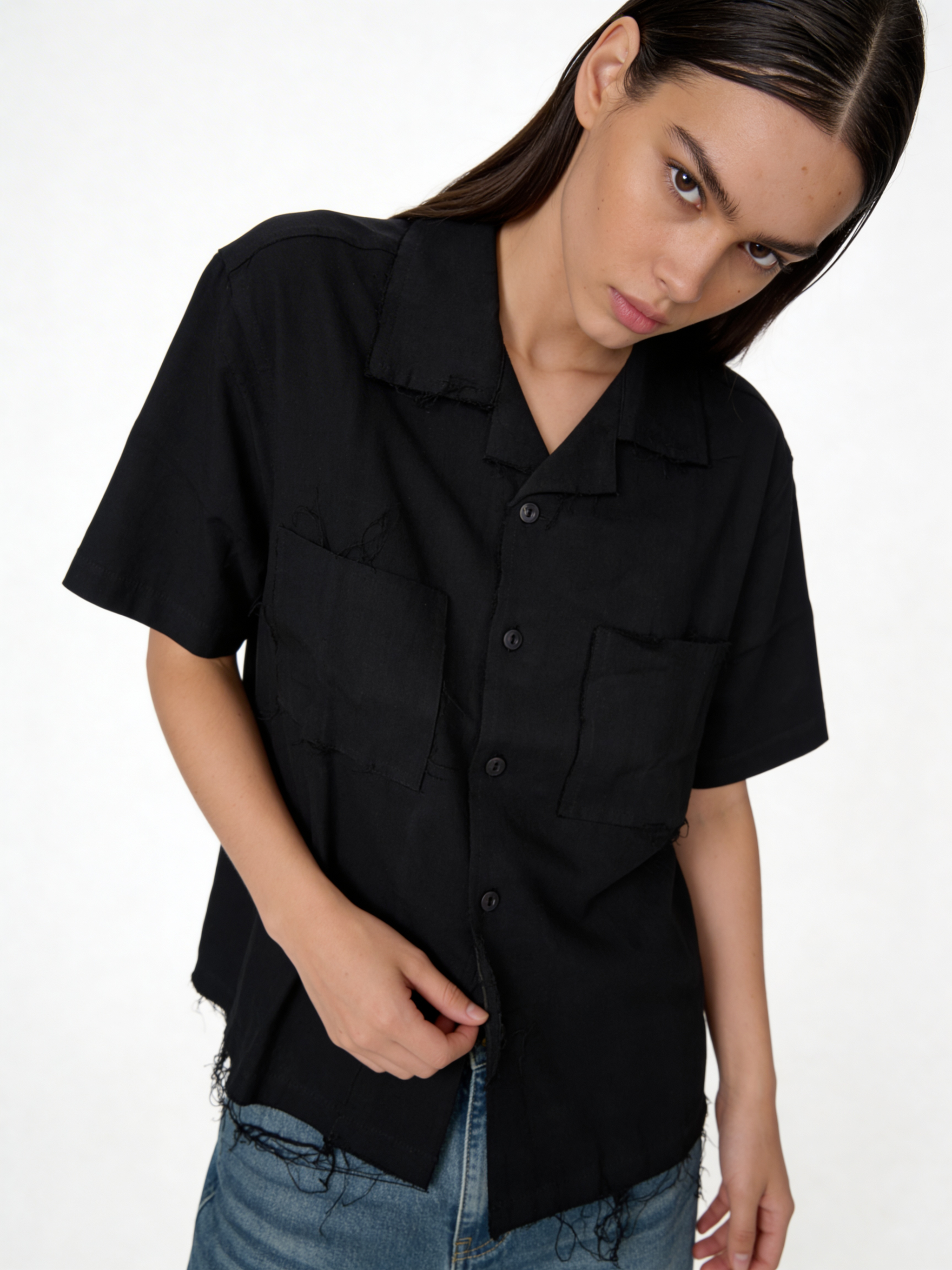 Boxy Raw-Hem Linen-Blend Short Sleeve Shirt - jeddah