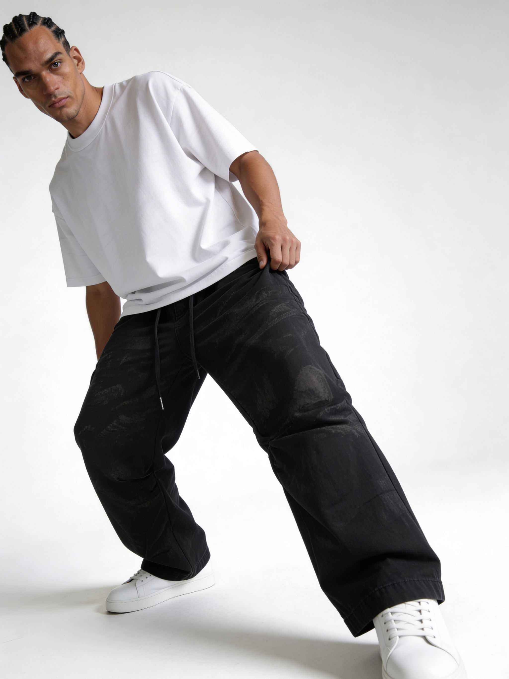 Relaxed Wide-Leg Acid-Washed Cotton Canvas Trousers - unbranded