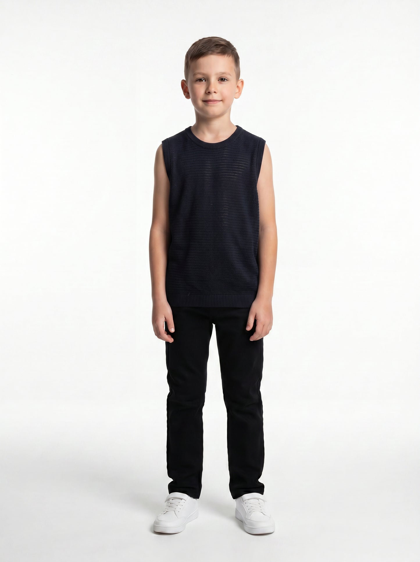 Ribbed Trim Sweater Vest Knit Regular Fit - seven kids