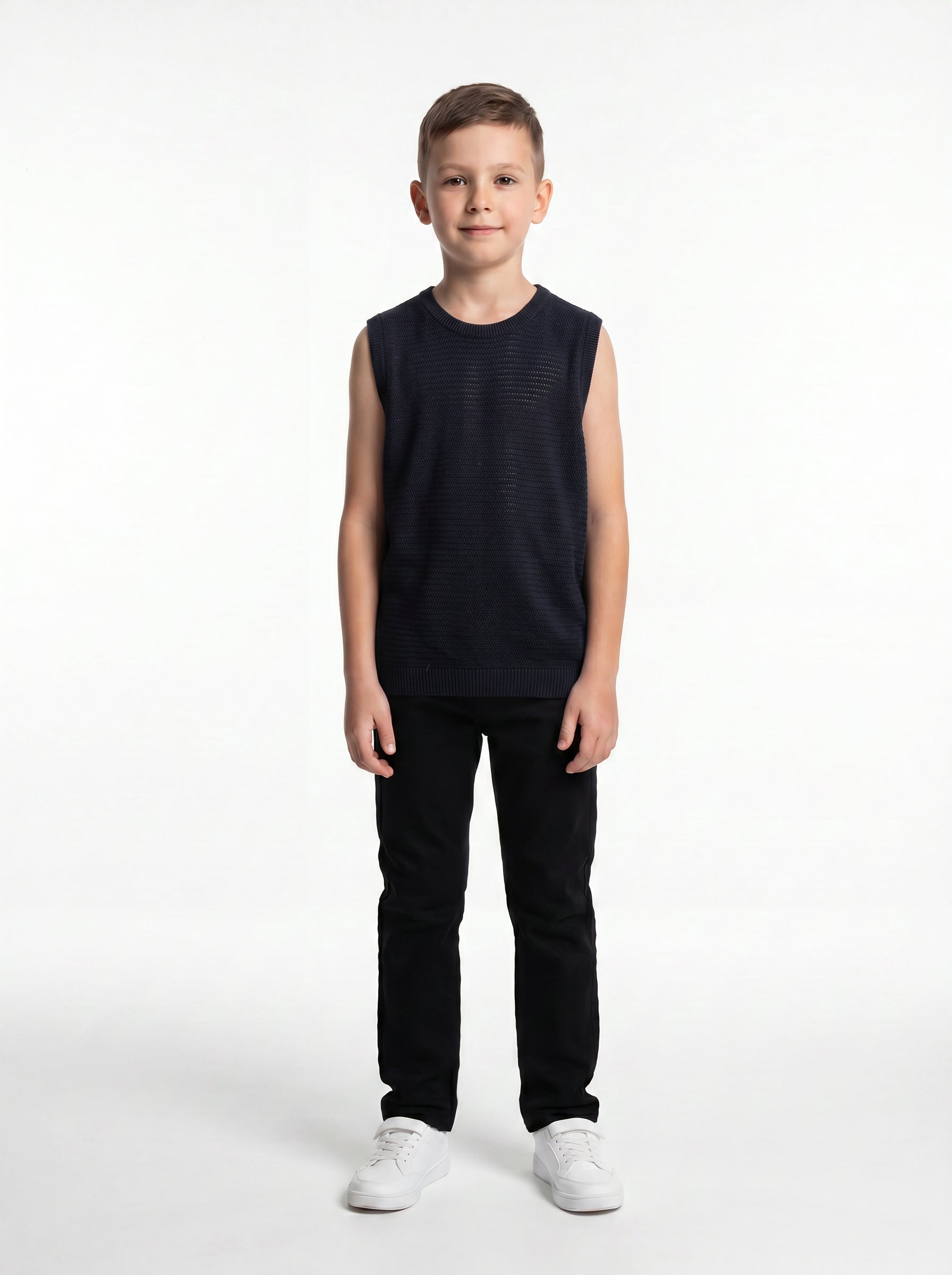 Ribbed Trim Sweater Vest Knit Regular Fit - seven kids