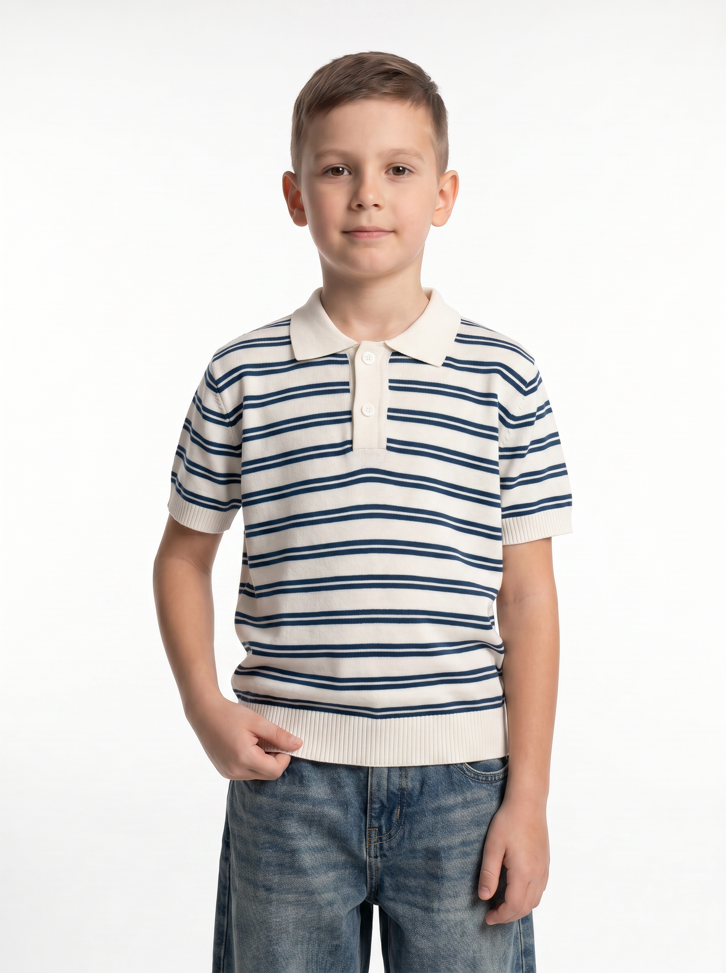 Ribbed Trim Polo Shirt Knit Regular Fit - seven kids
