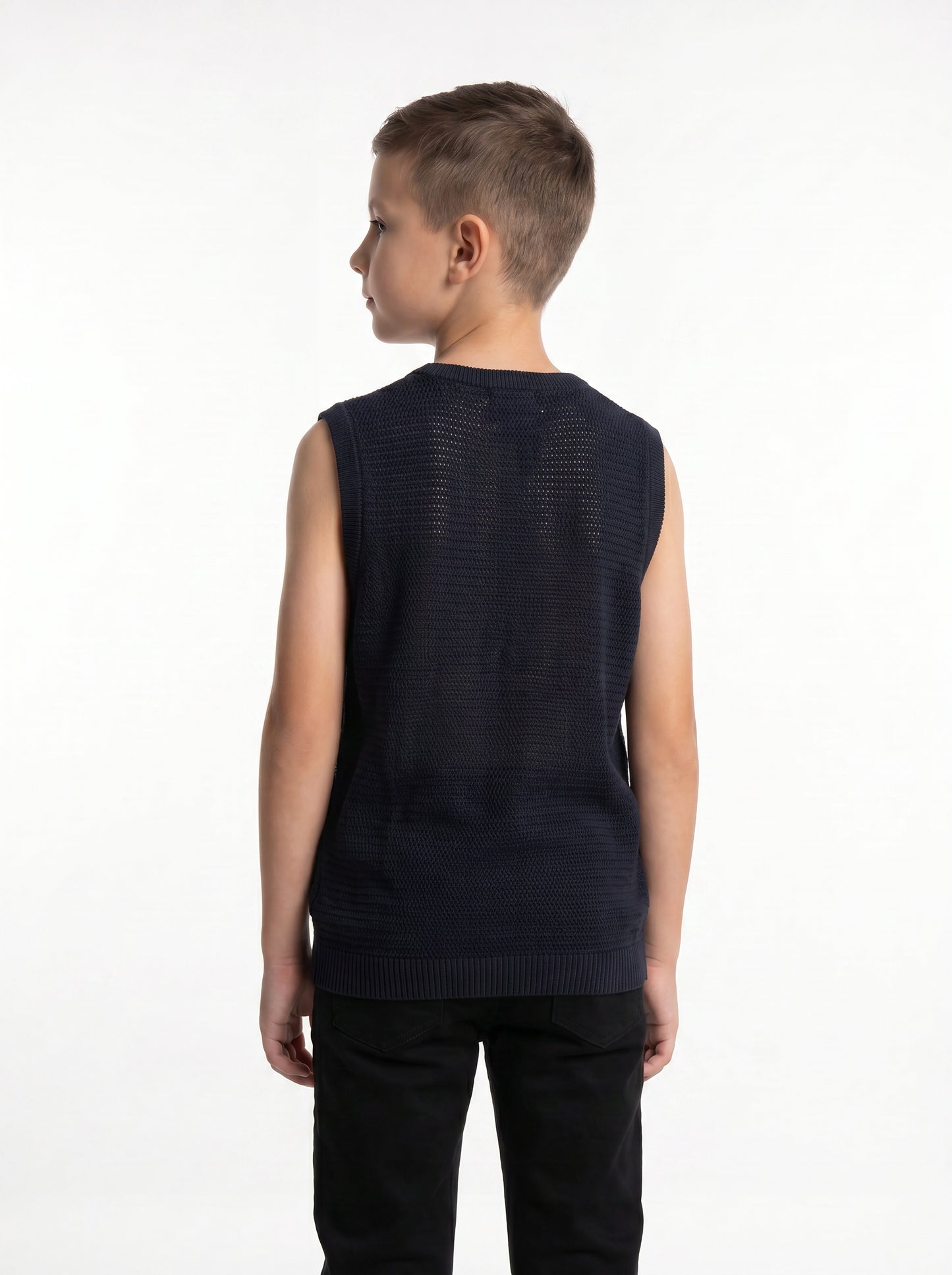 Ribbed Trim Sweater Vest Knit Regular Fit - seven kids