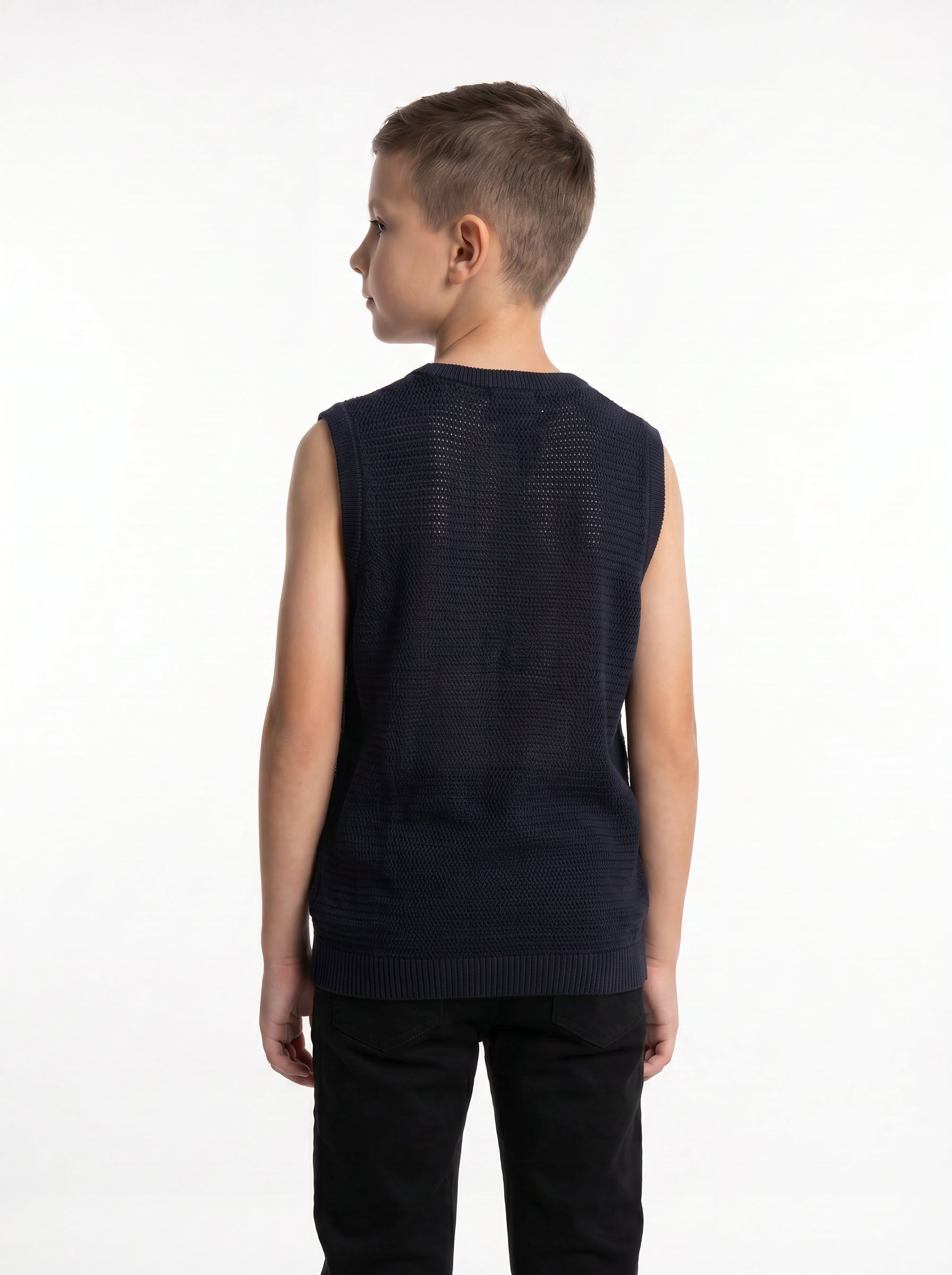 Ribbed Trim Sweater Vest Knit Regular Fit - seven kids