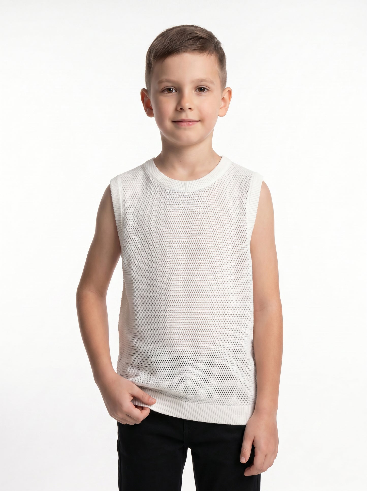 Ribbed Trim Sweater Vest Knit Regular Fit - seven kids